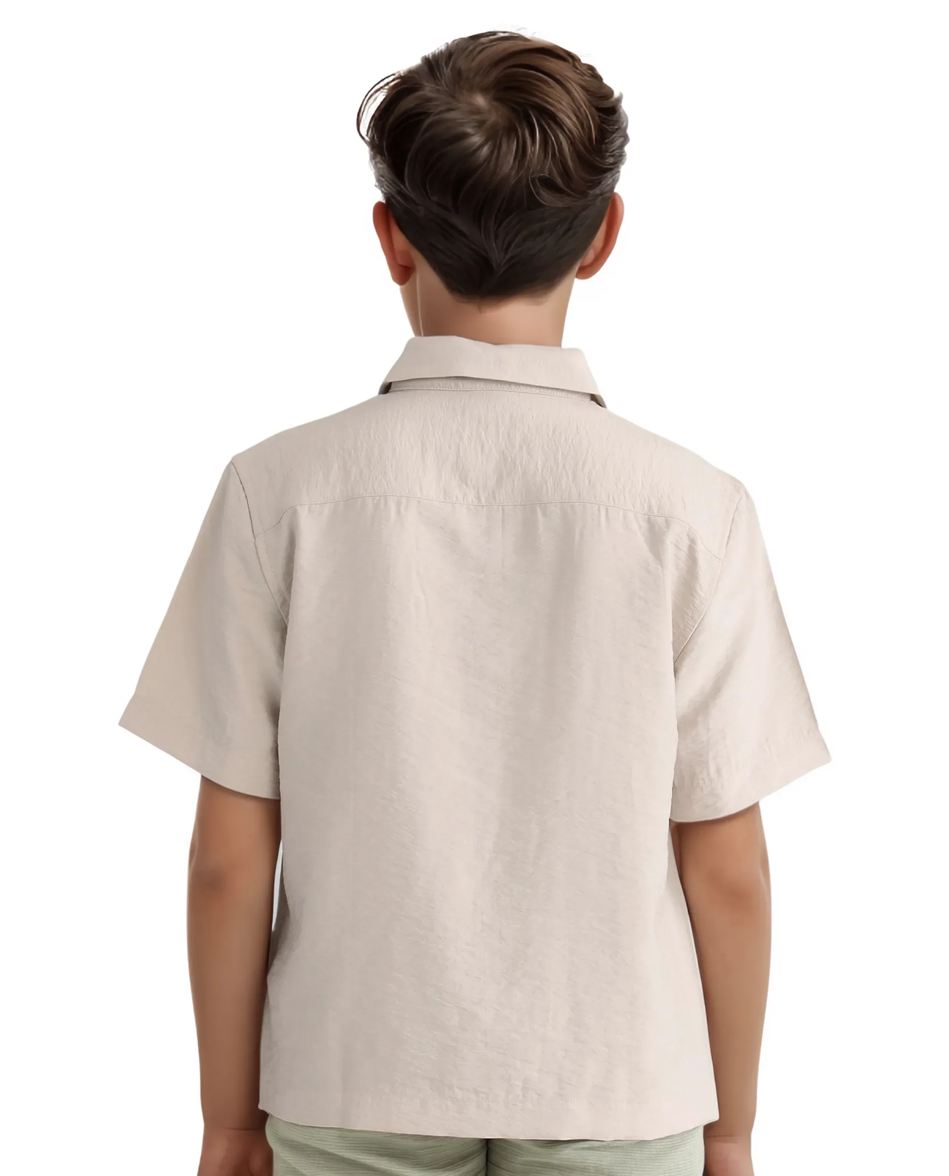 Rare Ones Kids Chad Beige Viscose Blend Half Sleeve Button Solid Regular Fit Shirt - Image 7