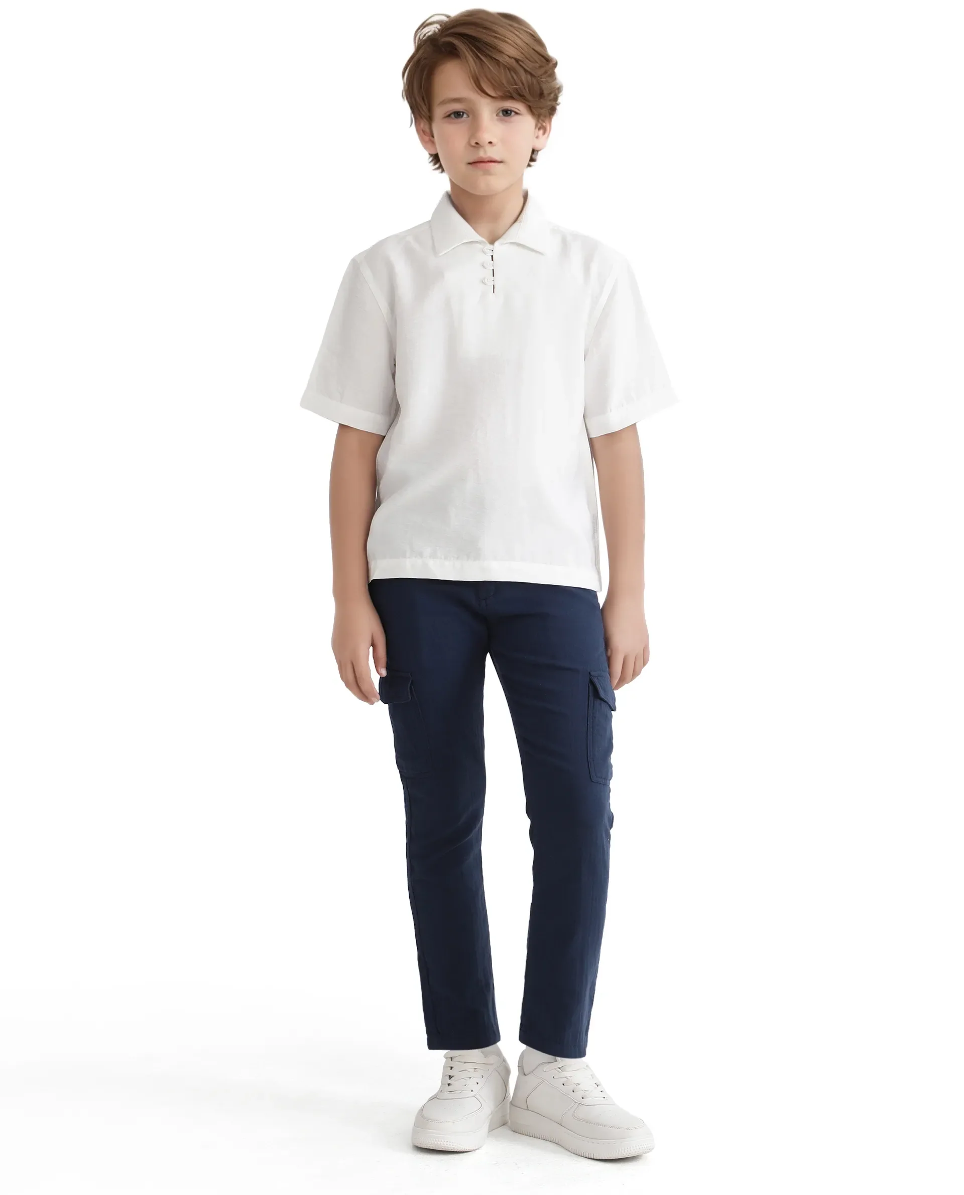 Rare Ones Kids Chad White Viscose Blend Half Sleeve Button Solid Regular Fit Shirt - Image 2