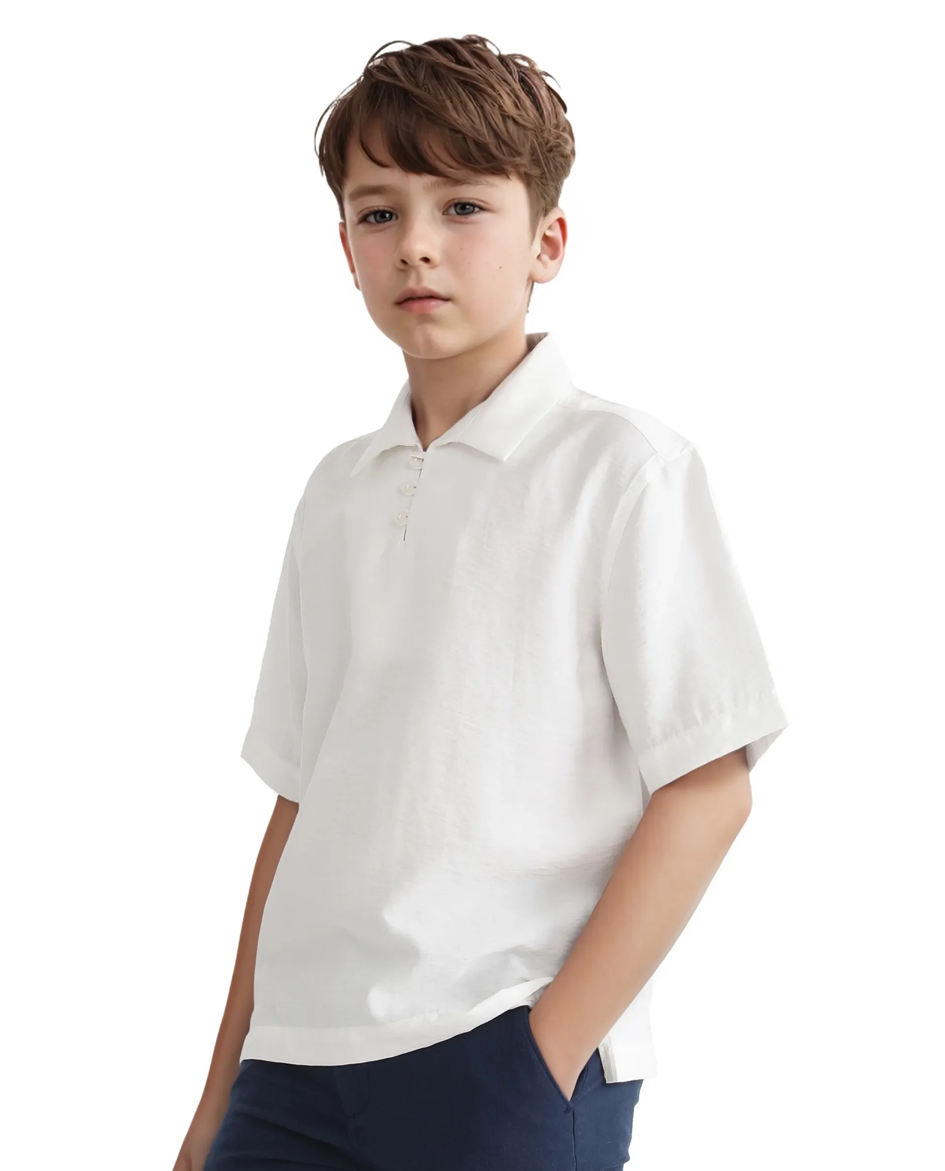 Rare Ones Kids Chad White Viscose Blend Half Sleeve Button Solid Regular Fit Shirt - Image 4