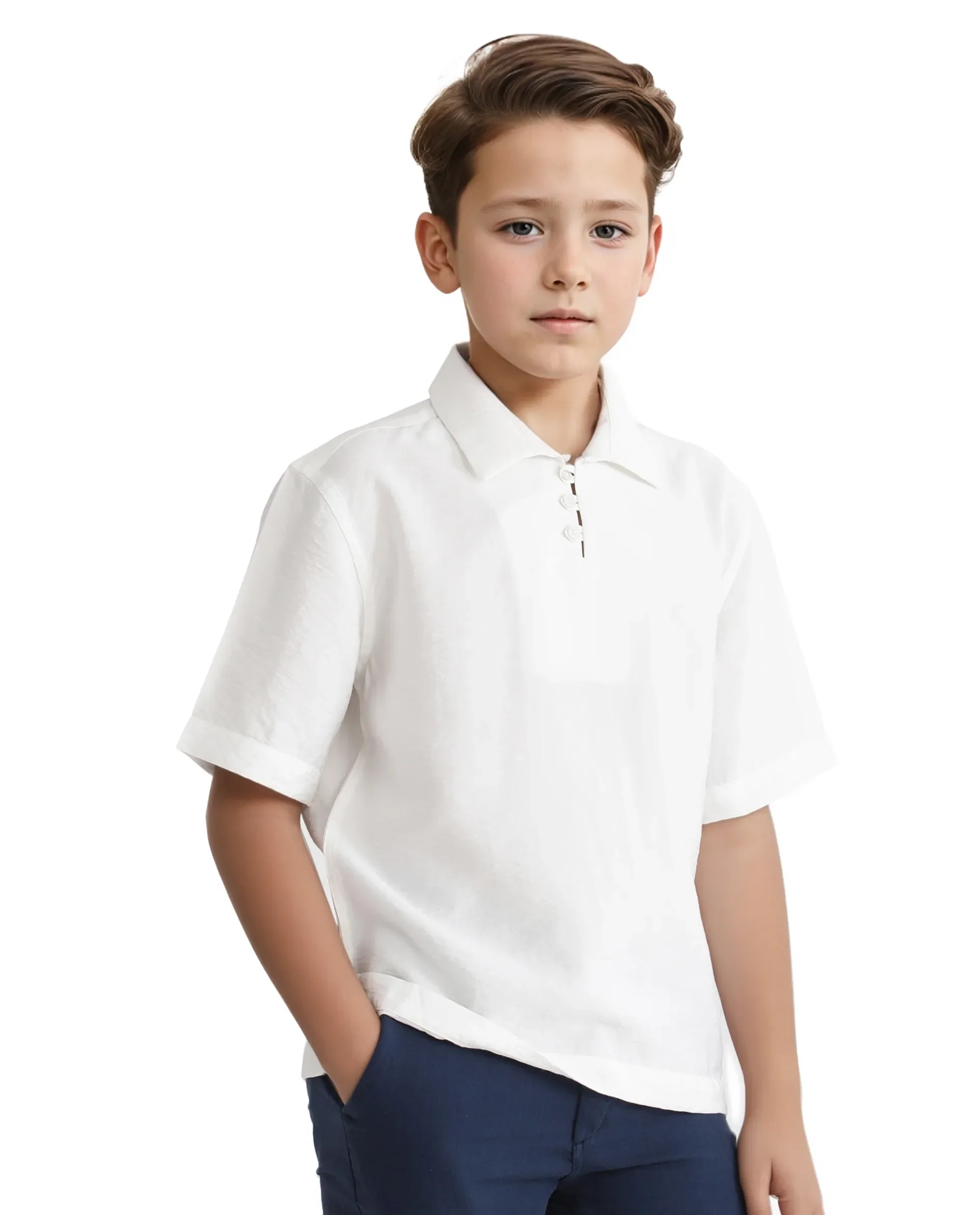 Rare Ones Kids Chad White Viscose Blend Half Sleeve Button Solid Regular Fit Shirt - Image 5