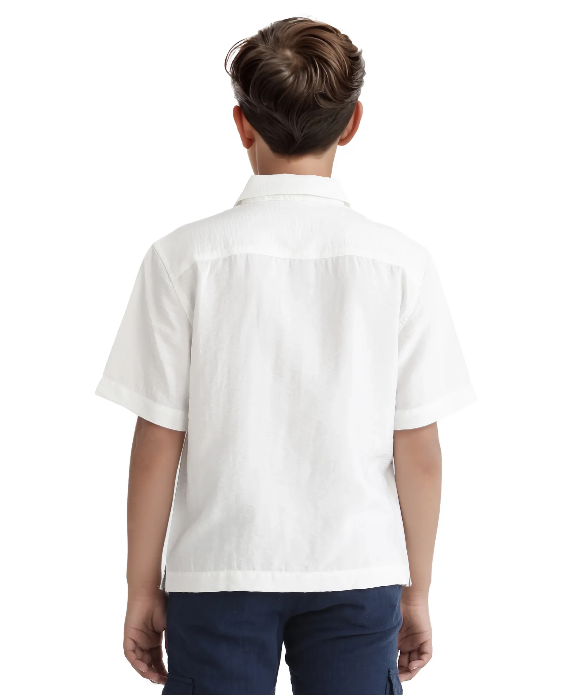 Rare Ones Kids Chad White Viscose Blend Half Sleeve Button Solid Regular Fit Shirt - Image 6
