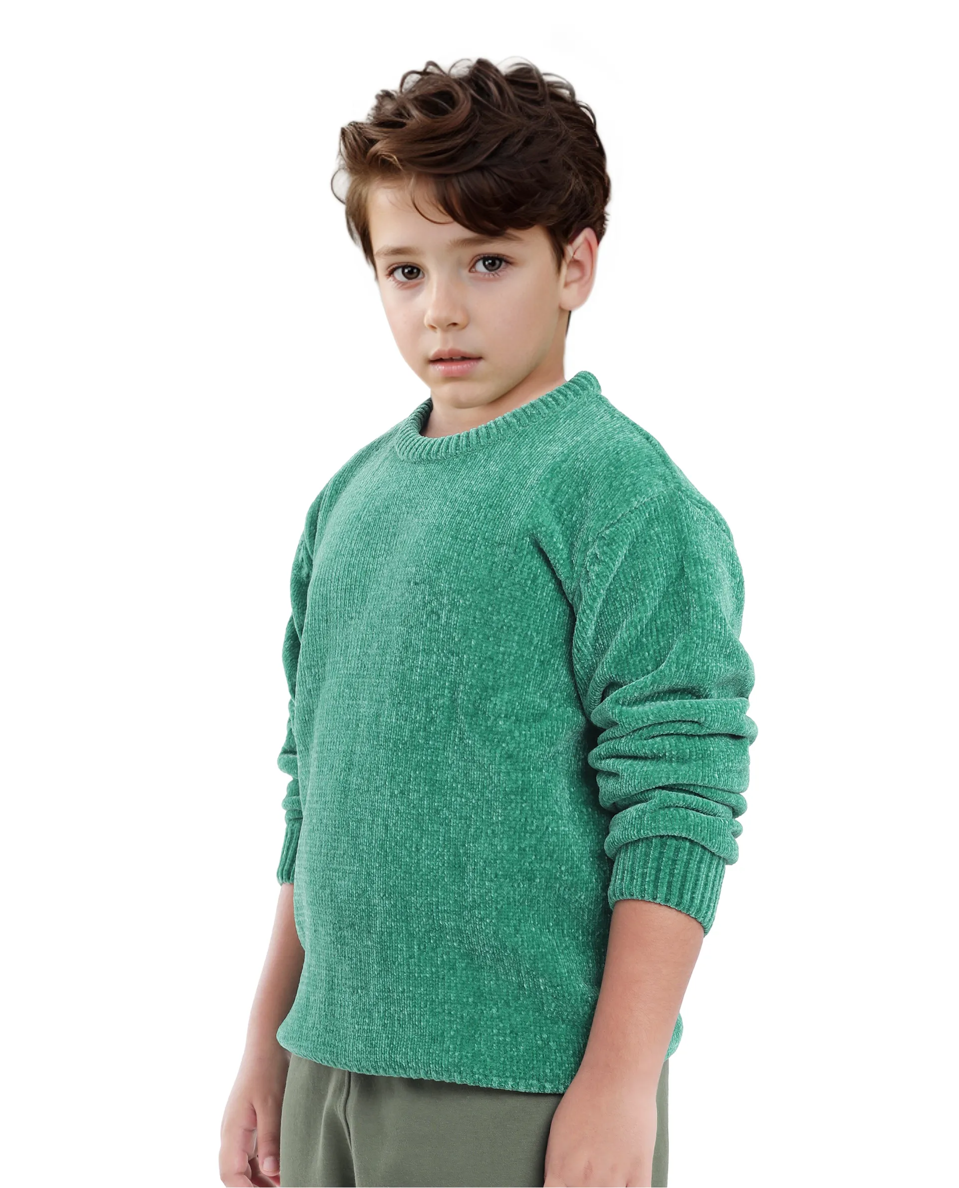 Rare Ones Kids Chenli Light Green Full Sleeve Solid Regular Fit Sweater - Image 7