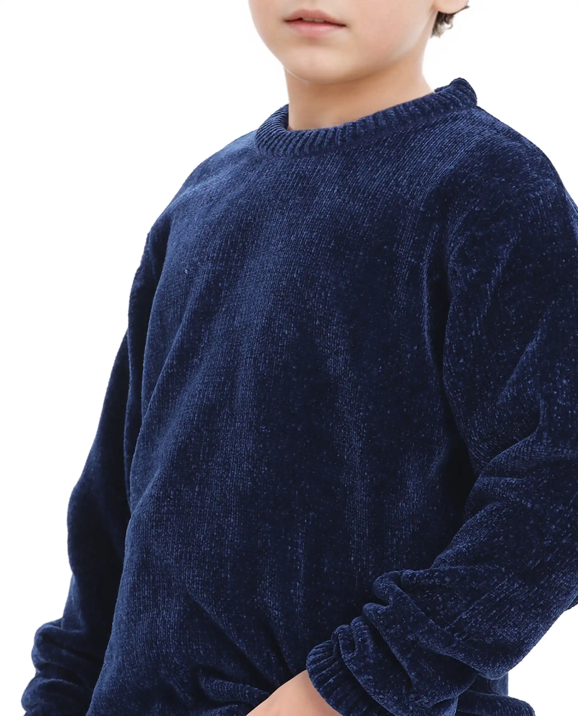 Rare Ones Kids Chenli Navy Full Sleeve Solid Regular Fit Sweater - Image 3