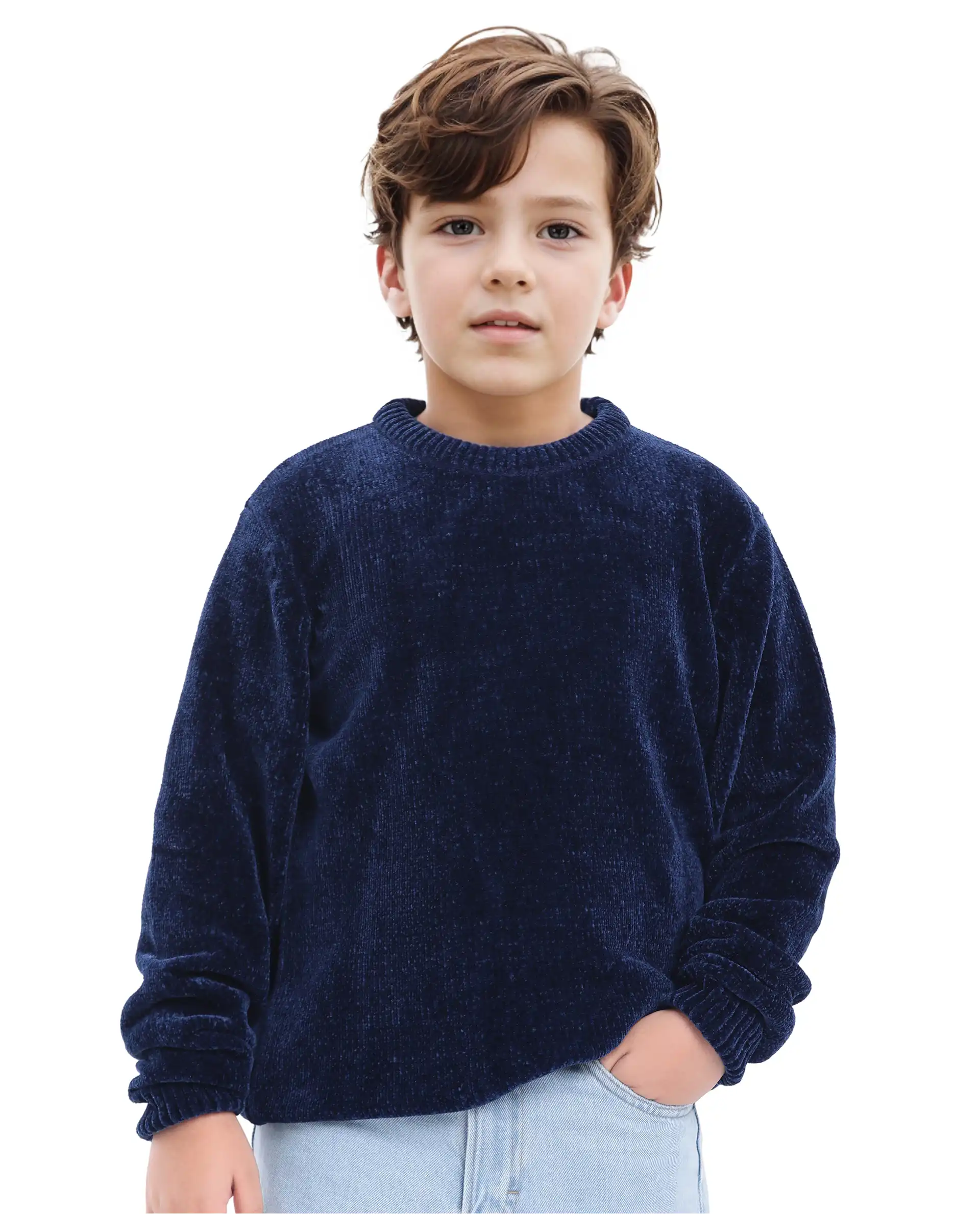 Rare Ones Kids Chenli Navy Full Sleeve Solid Regular Fit Sweater - Image 5