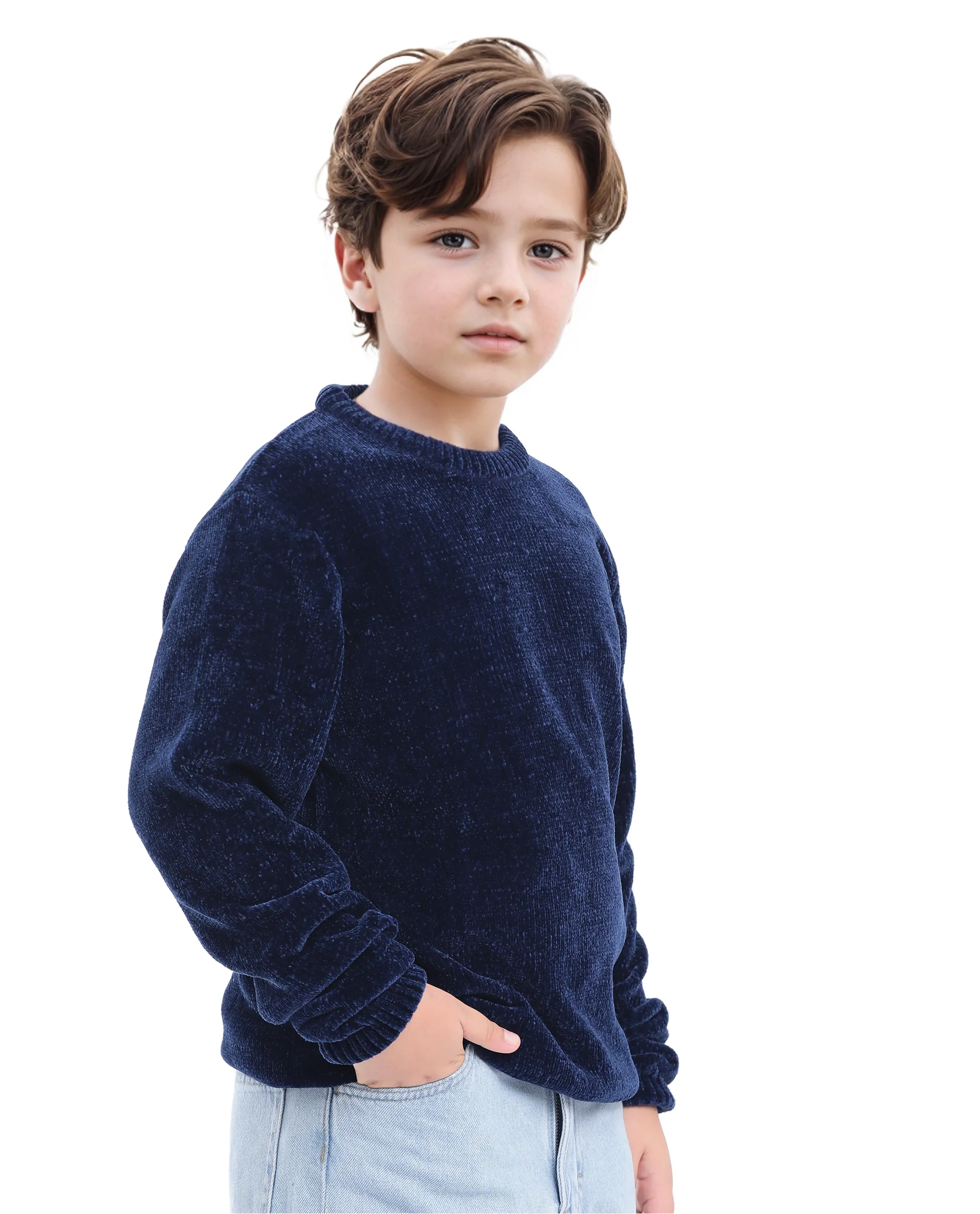 Rare Ones Kids Chenli Navy Full Sleeve Solid Regular Fit Sweater - Image 6