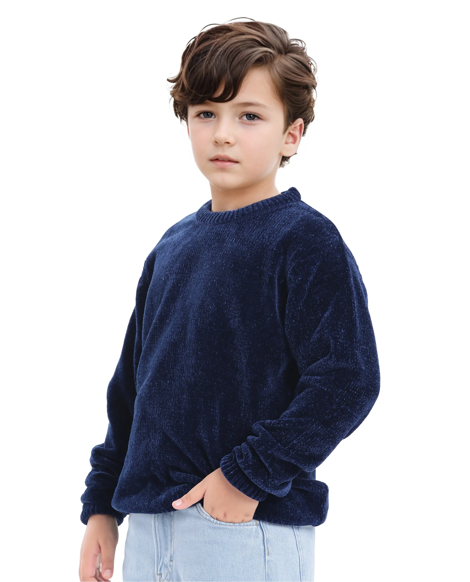 Rare Ones Kids Chenli Navy Full Sleeve Solid Regular Fit Sweater - Image 7
