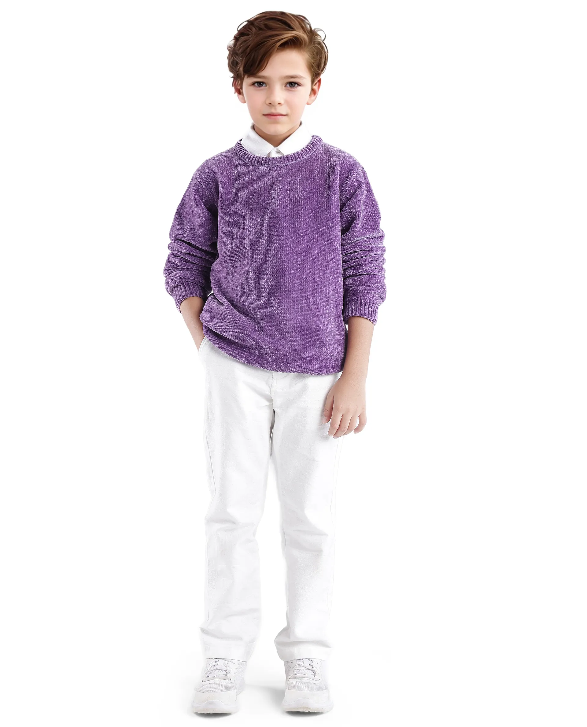 Rare Ones Kids Chenli Purple Full Sleeve Solid Regular Fit Sweater - Image 2