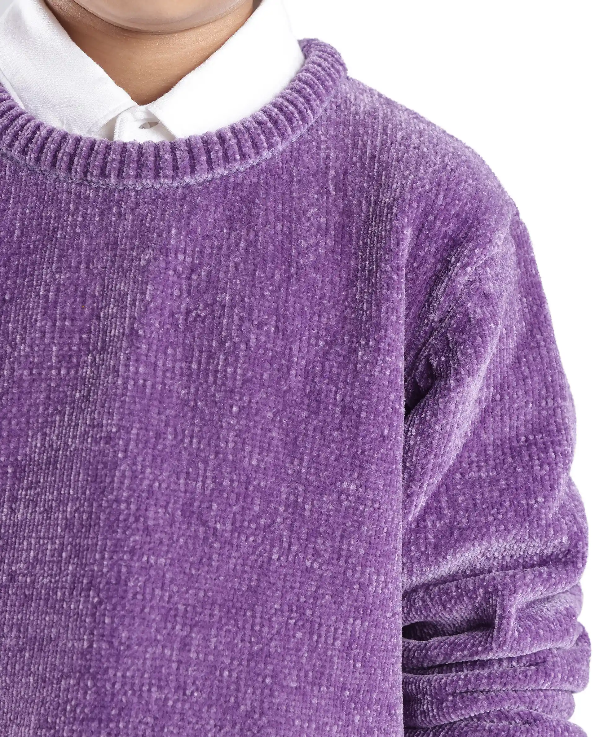 Rare Ones Kids Chenli Purple Full Sleeve Solid Regular Fit Sweater - Image 3