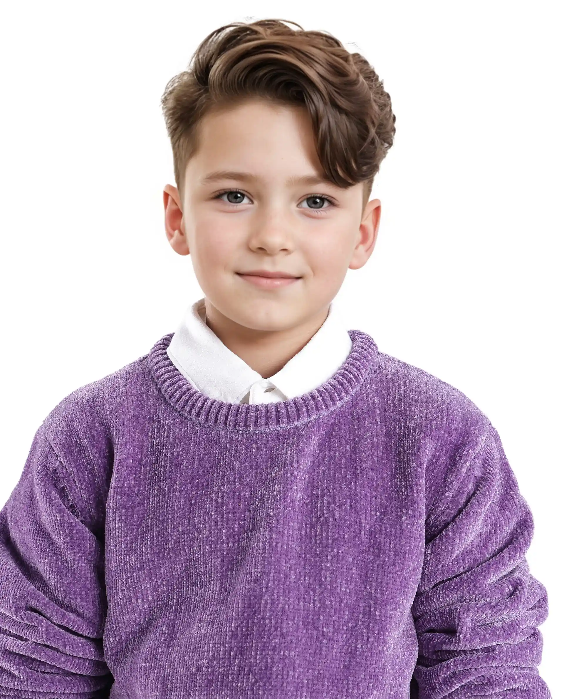 Rare Ones Kids Chenli Purple Full Sleeve Solid Regular Fit Sweater - Image 4