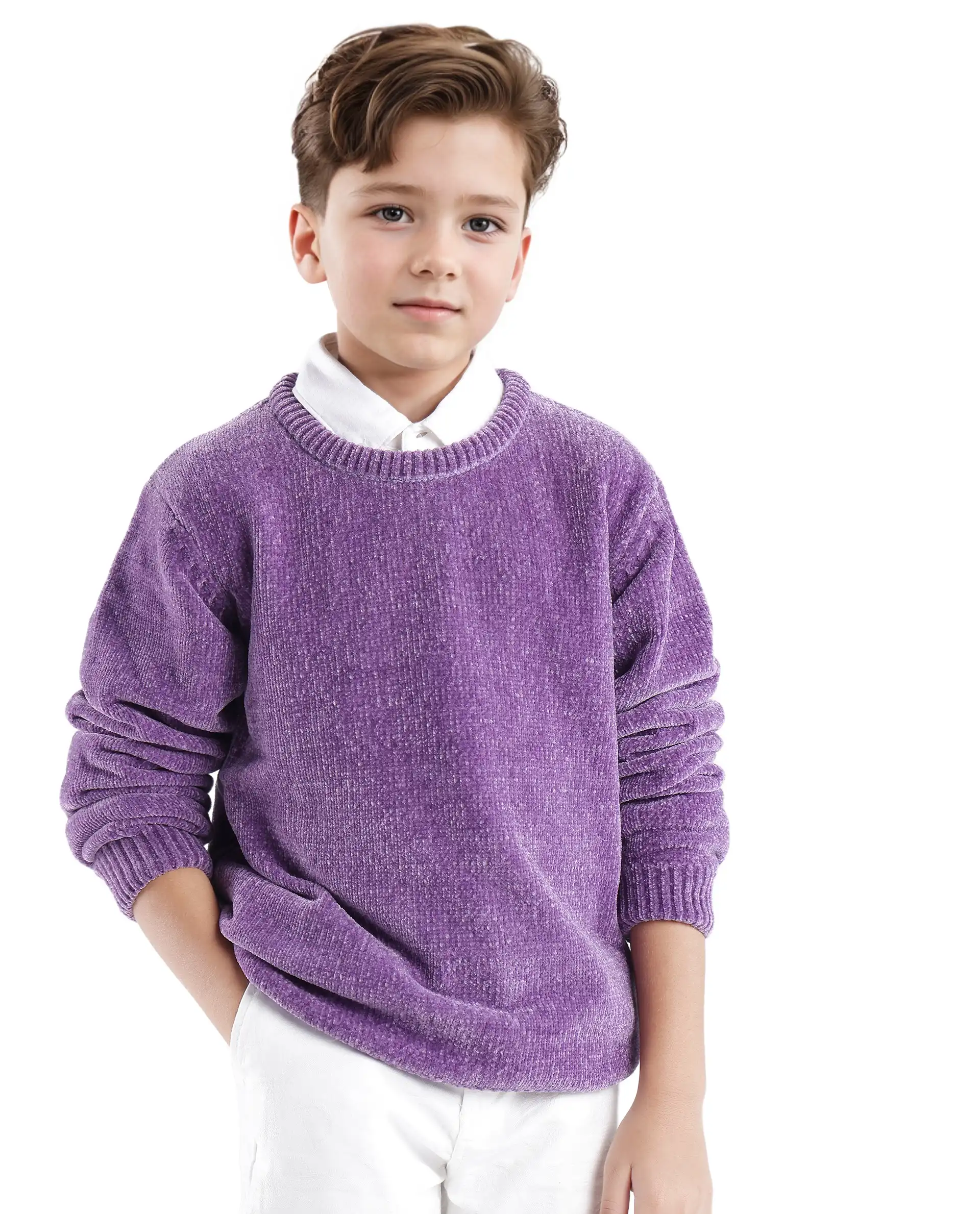 Rare Ones Kids Chenli Purple Full Sleeve Solid Regular Fit Sweater - Image 5