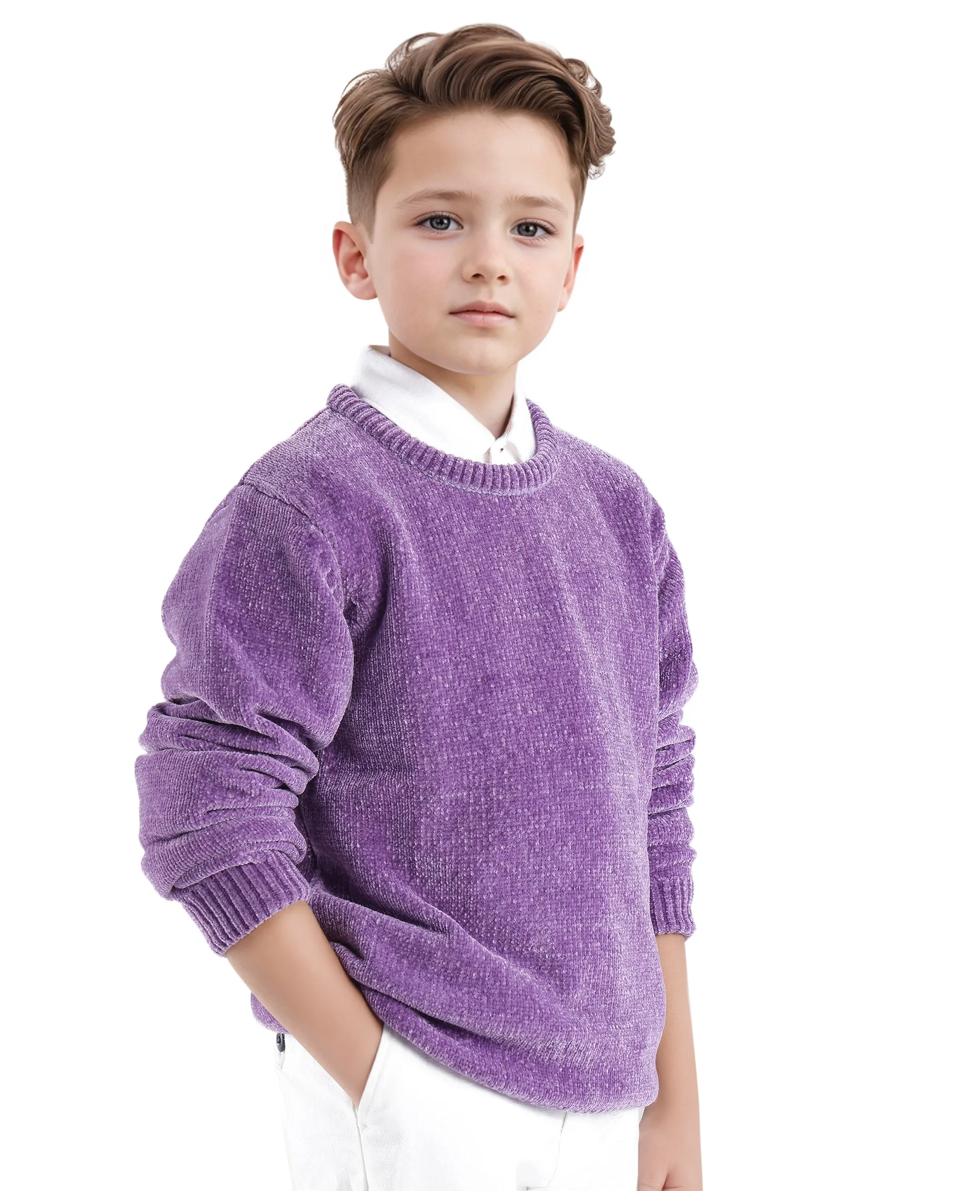 Rare Ones Kids Chenli Purple Full Sleeve Solid Regular Fit Sweater - Image 6