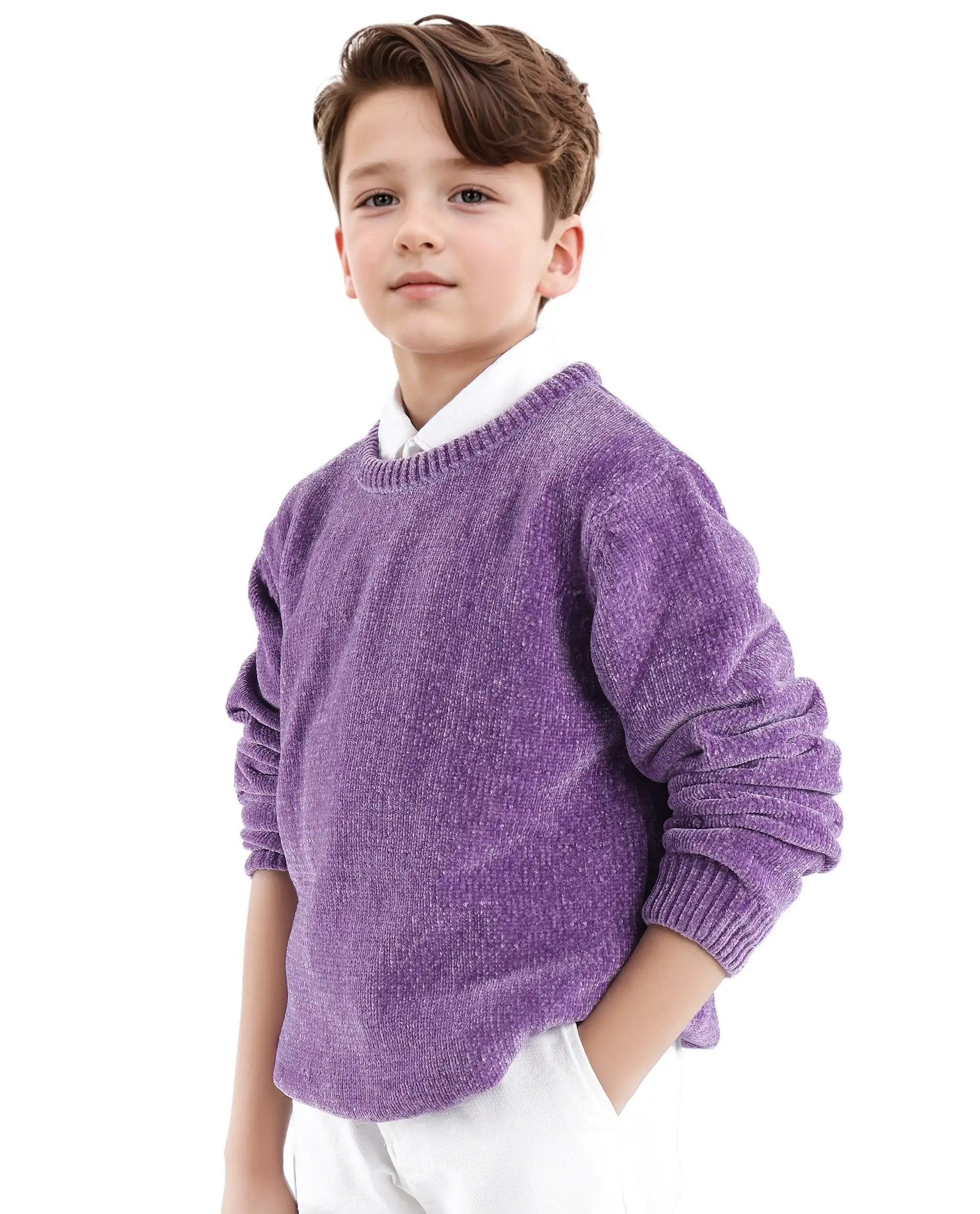 Rare Ones Kids Chenli Purple Full Sleeve Solid Regular Fit Sweater - Image 7