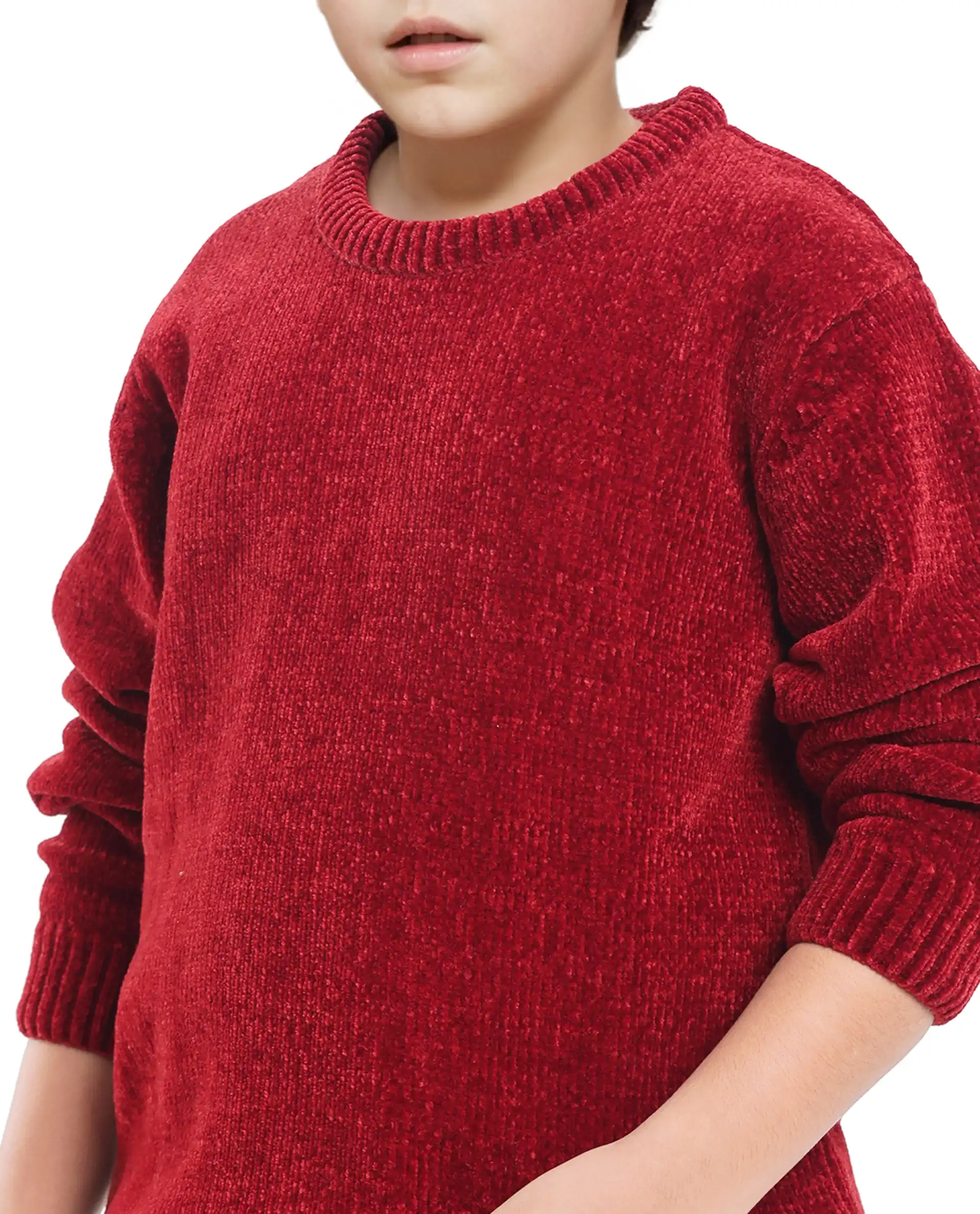Rare Ones Kids Chenli Red Full Sleeve Solid Regular Fit Sweater - Image 3