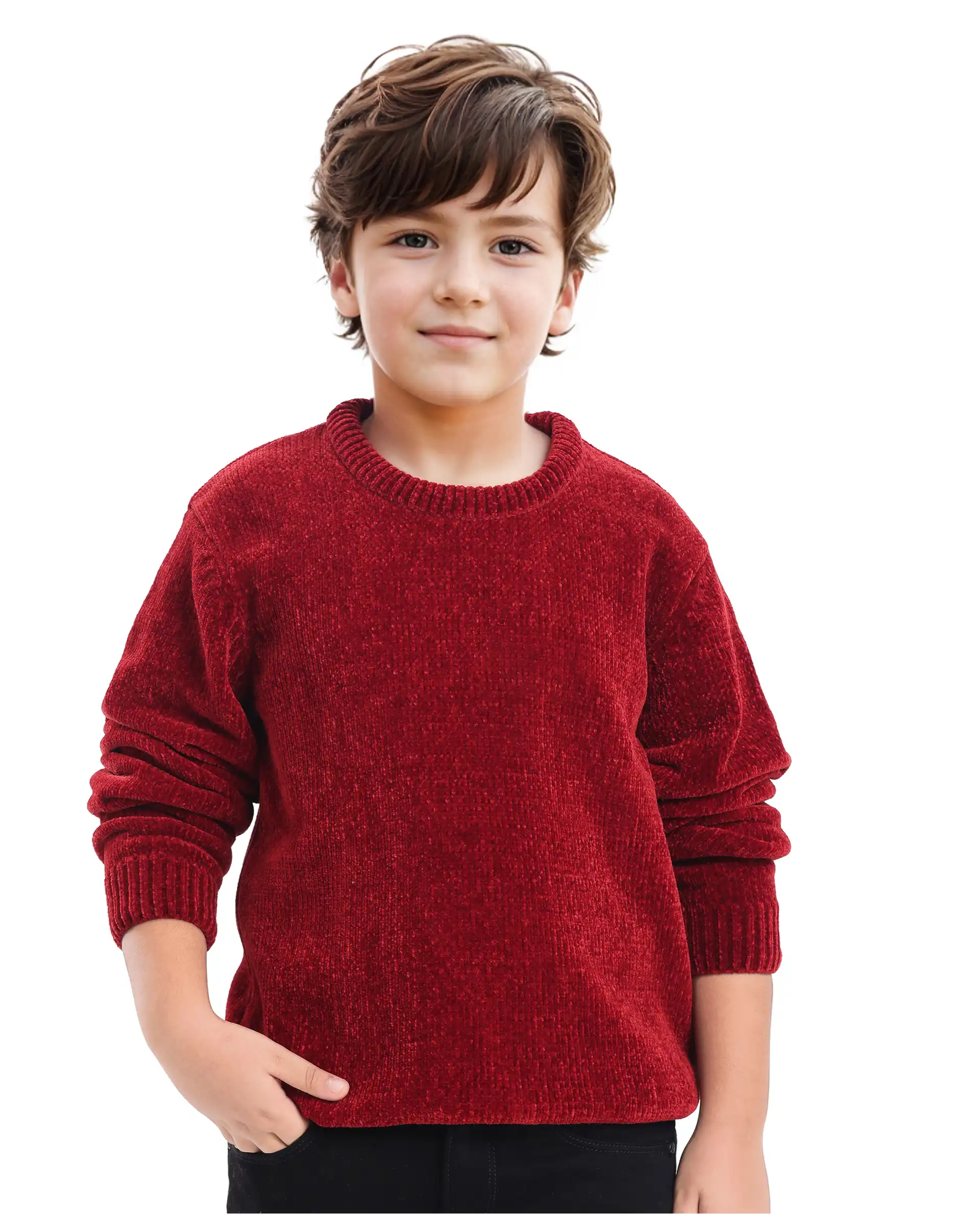 Rare Ones Kids Chenli Red Full Sleeve Solid Regular Fit Sweater - Image 5