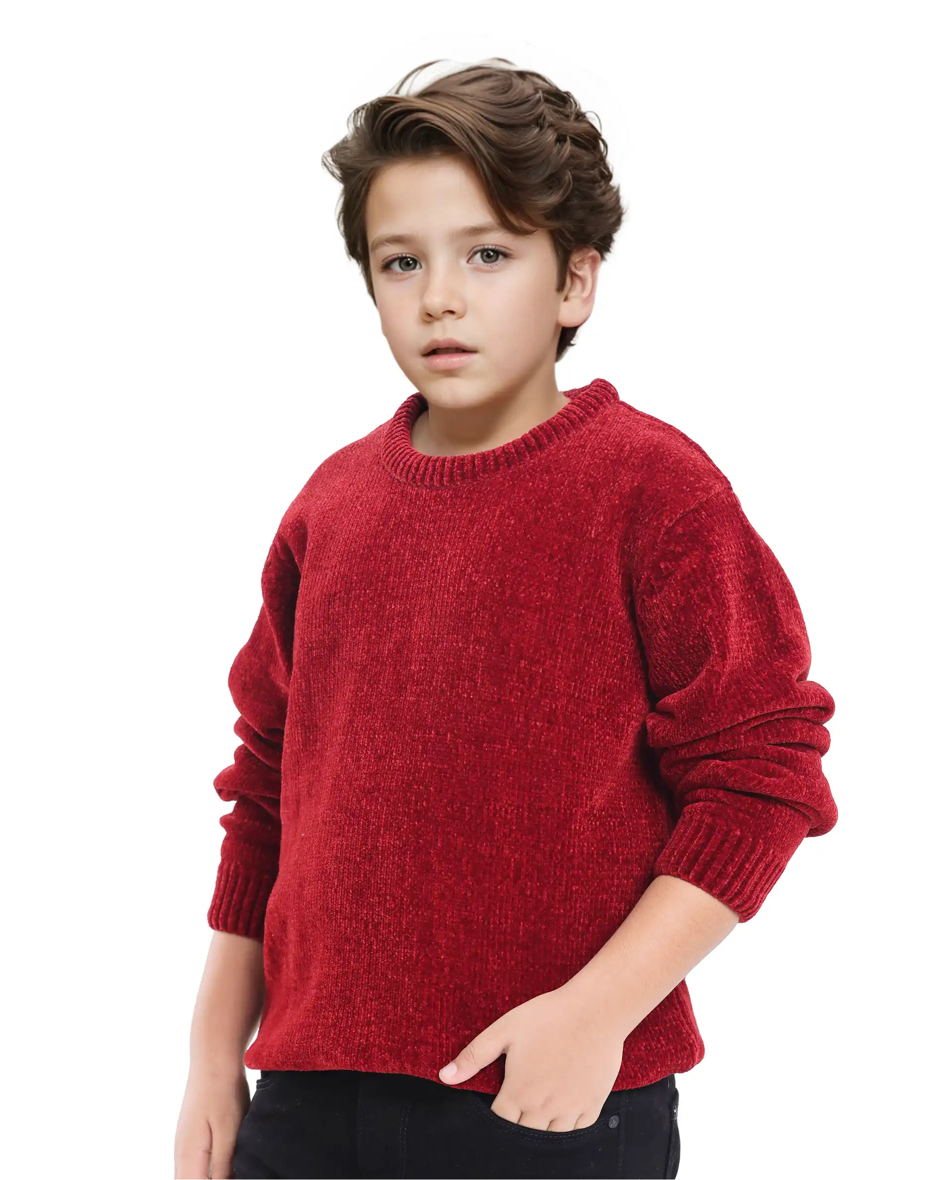 Rare Ones Kids Chenli Red Full Sleeve Solid Regular Fit Sweater - Image 7
