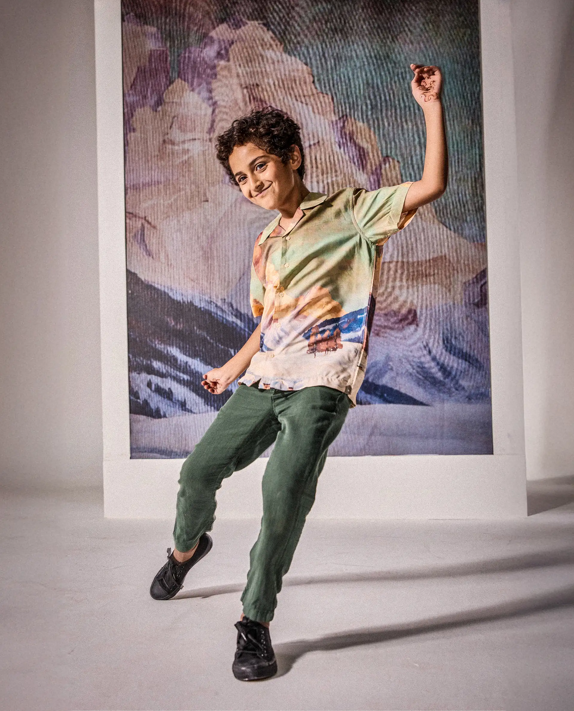 Rare Ones Kids Chilo Light Orange Viscose Full Sleeve Cuban Collar Placement Print Shirt - Image 3