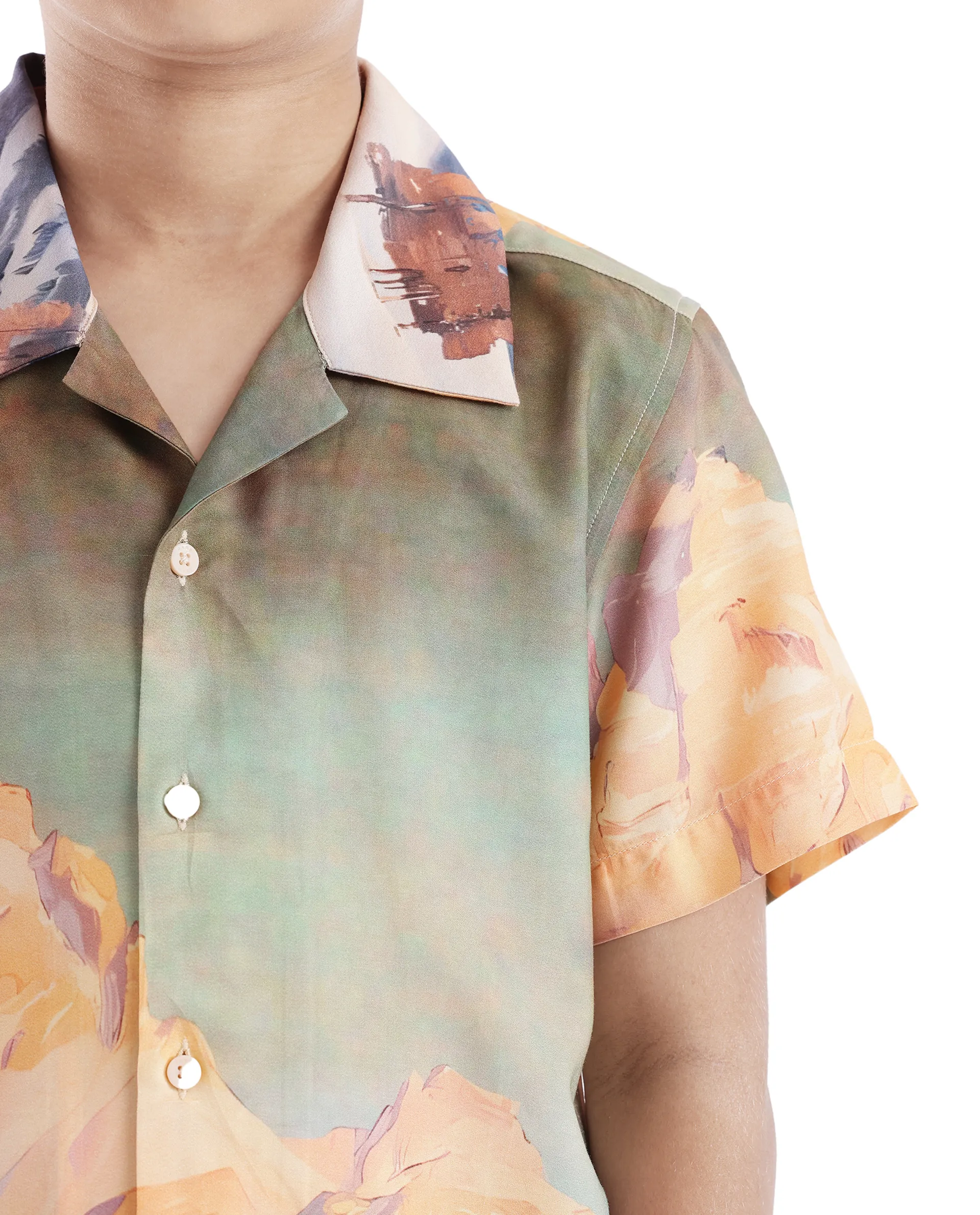 Rare Ones Kids Chilo Light Orange Viscose Full Sleeve Cuban Collar Placement Print Shirt - Image 4