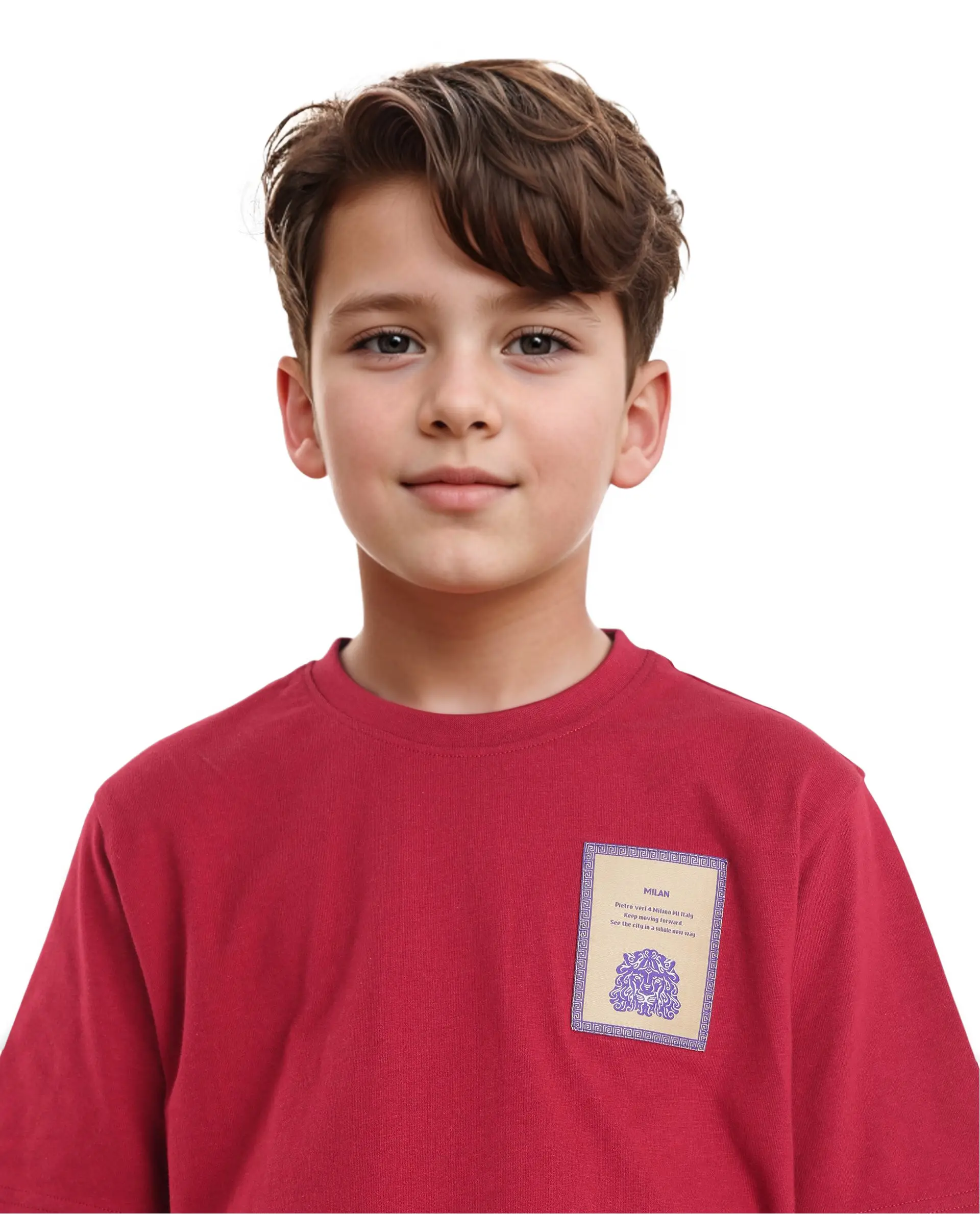 Rare Ones Kids Citz Dark Red Cotton Short Sleeve Crew Neck Applique Details Solid Ribbed T-Shirt - Image 3