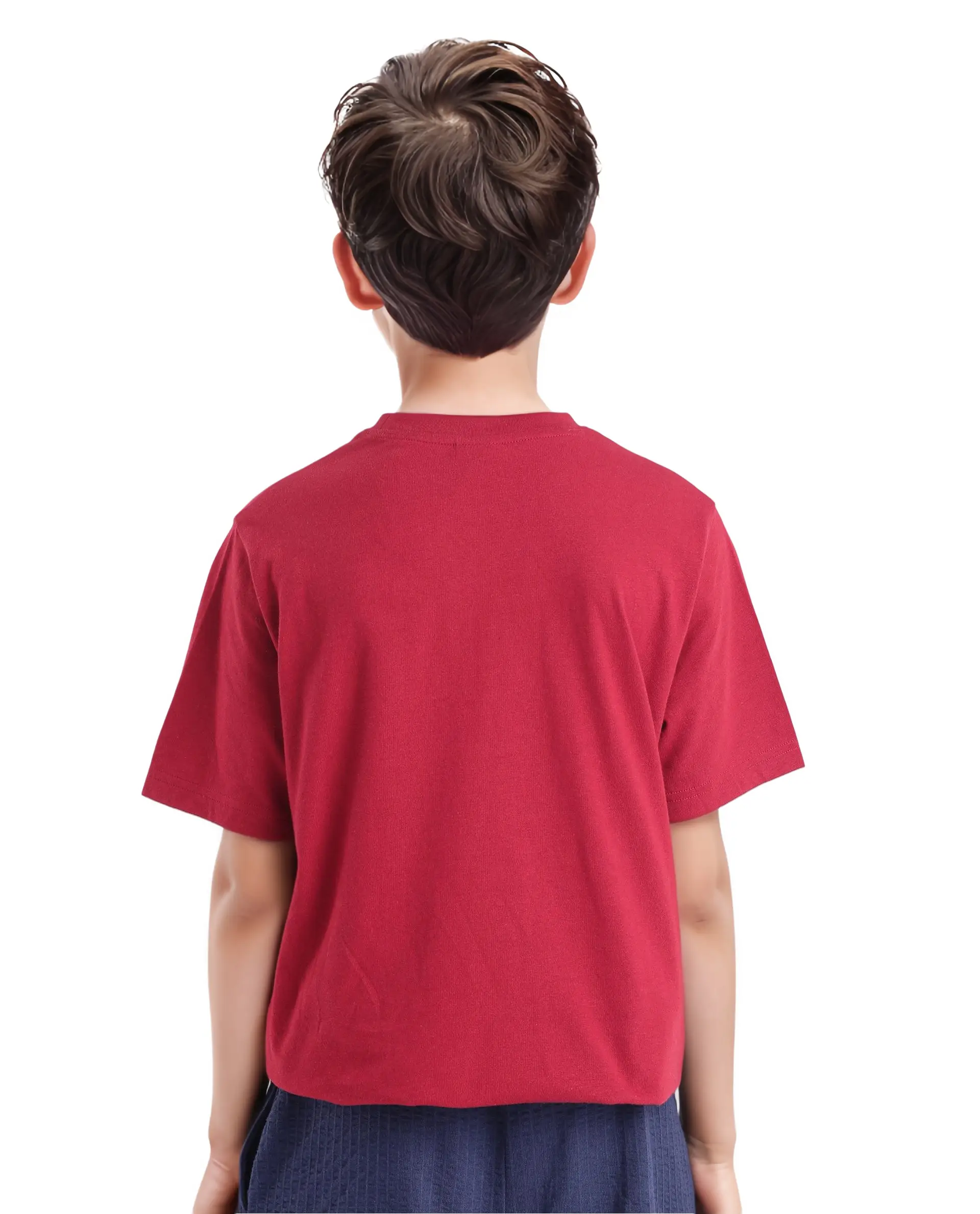 Rare Ones Kids Citz Dark Red Cotton Short Sleeve Crew Neck Applique Details Solid Ribbed T-Shirt - Image 5