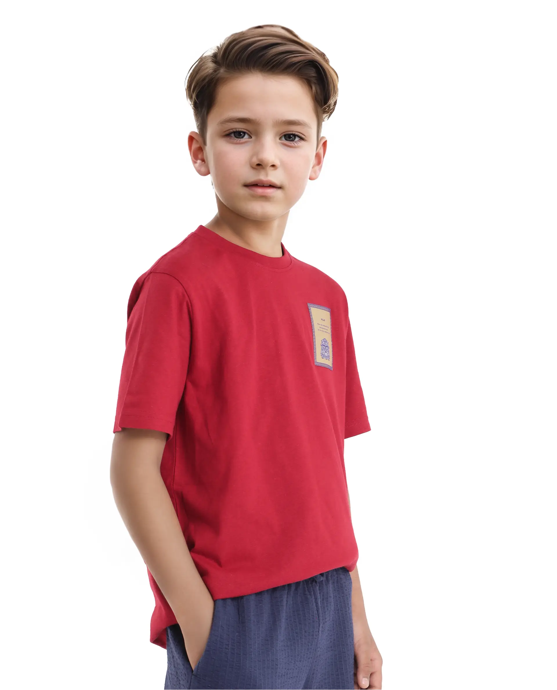Rare Ones Kids Citz Dark Red Cotton Short Sleeve Crew Neck Applique Details Solid Ribbed T-Shirt - Image 8