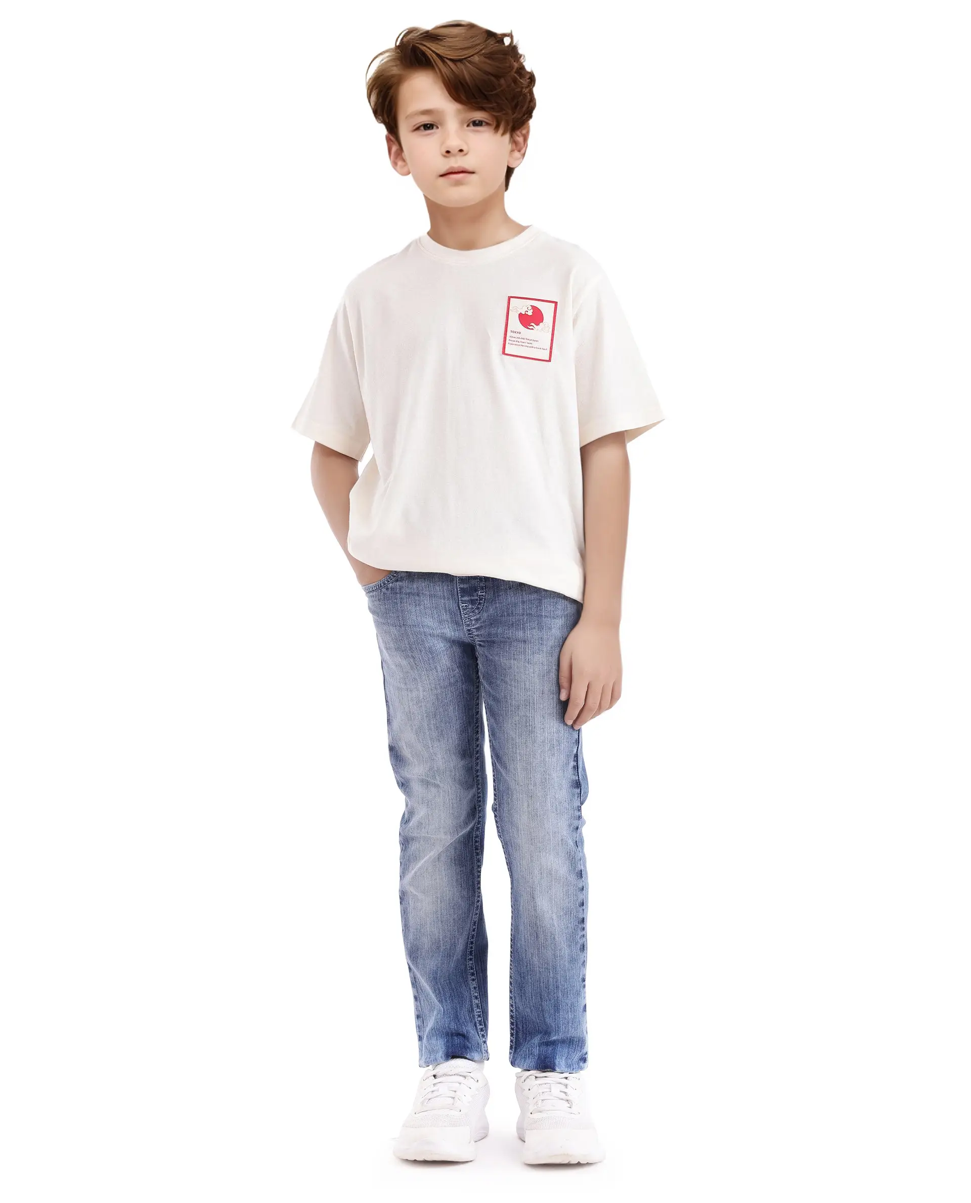 Rare Ones Kids Citz Off White Cotton Short Sleeve Crew Neck Solid T-Shirt - Image 2