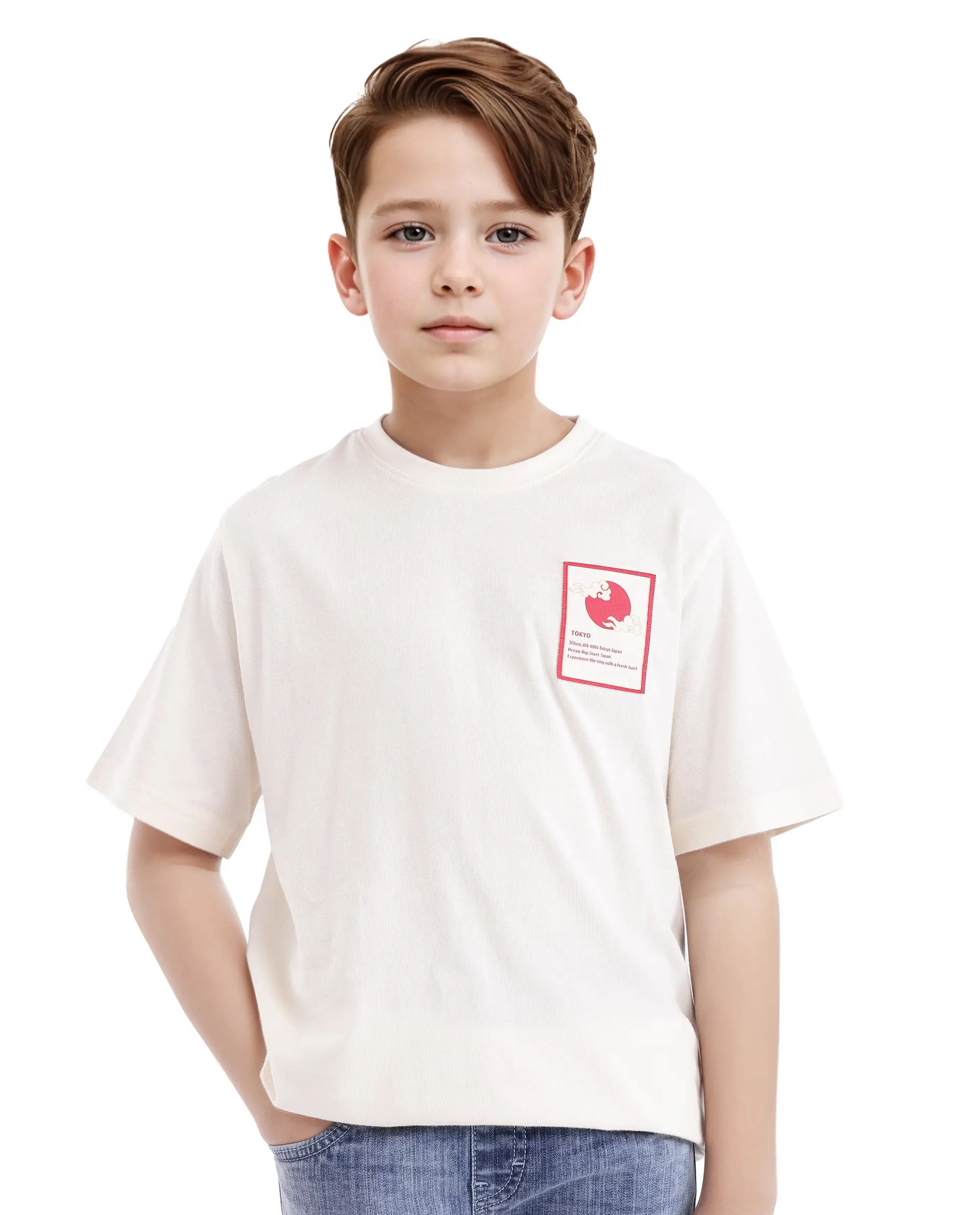 Rare Ones Kids Citz Off White Cotton Short Sleeve Crew Neck Solid T-Shirt - Image 5