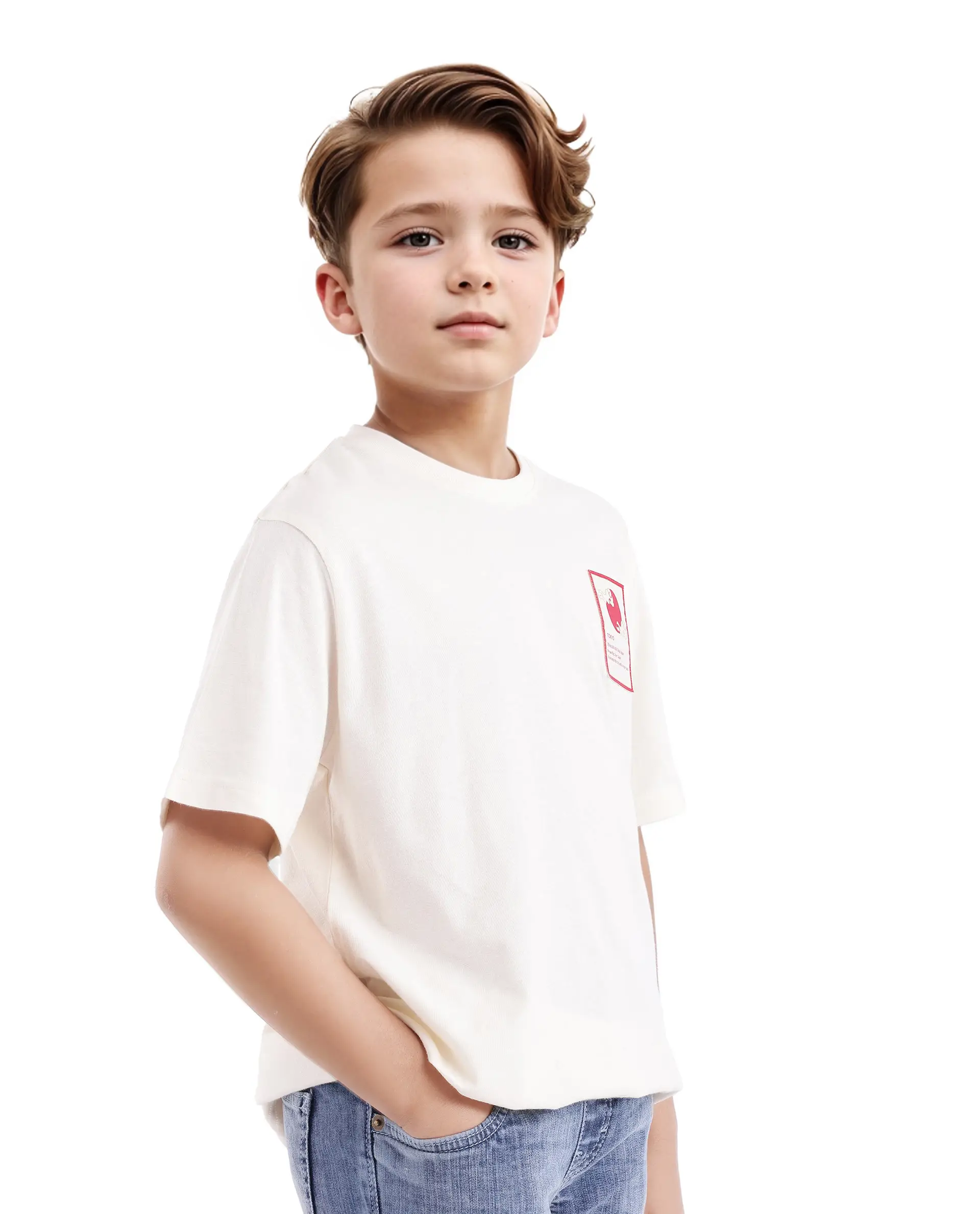 Rare Ones Kids Citz Off White Cotton Short Sleeve Crew Neck Solid T-Shirt - Image 6