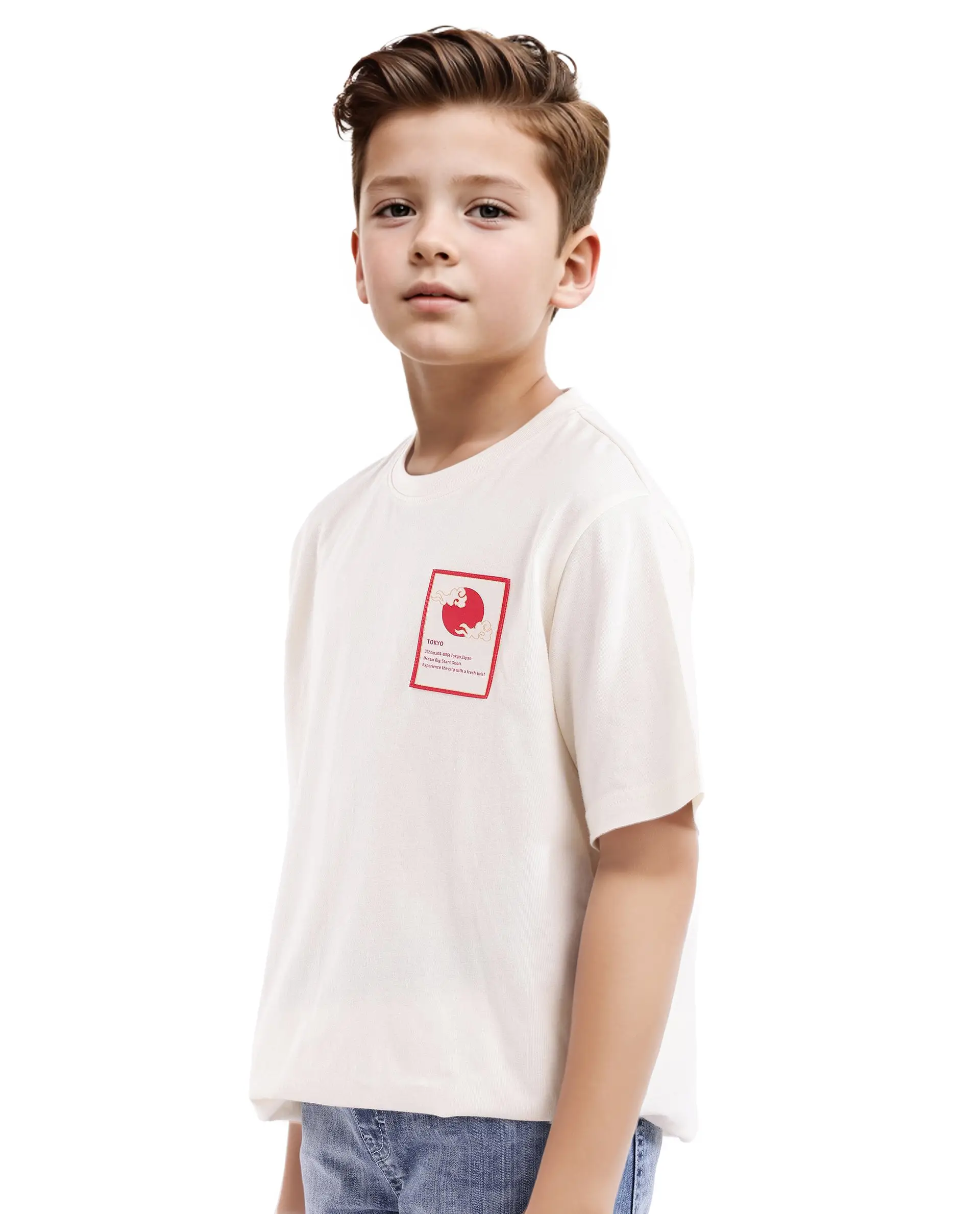 Rare Ones Kids Citz Off White Cotton Short Sleeve Crew Neck Solid T-Shirt - Image 7
