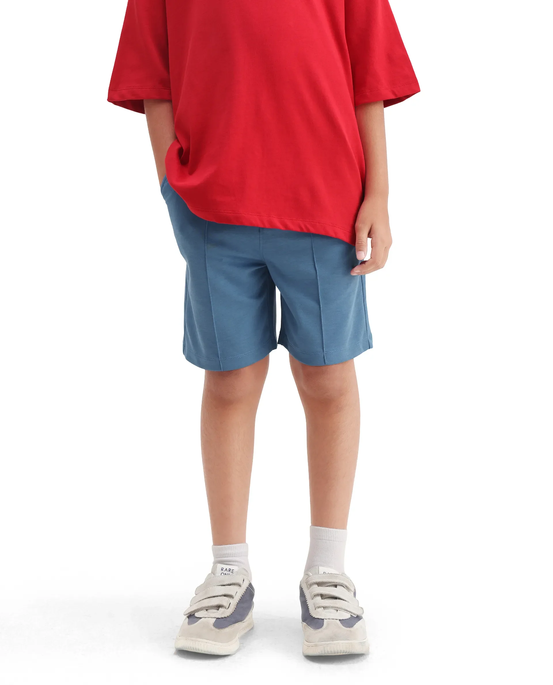 Rare Ones Kids Clas Blue Cotton Solid Button & Zip Closure Regular Fit Shorts - Image 2