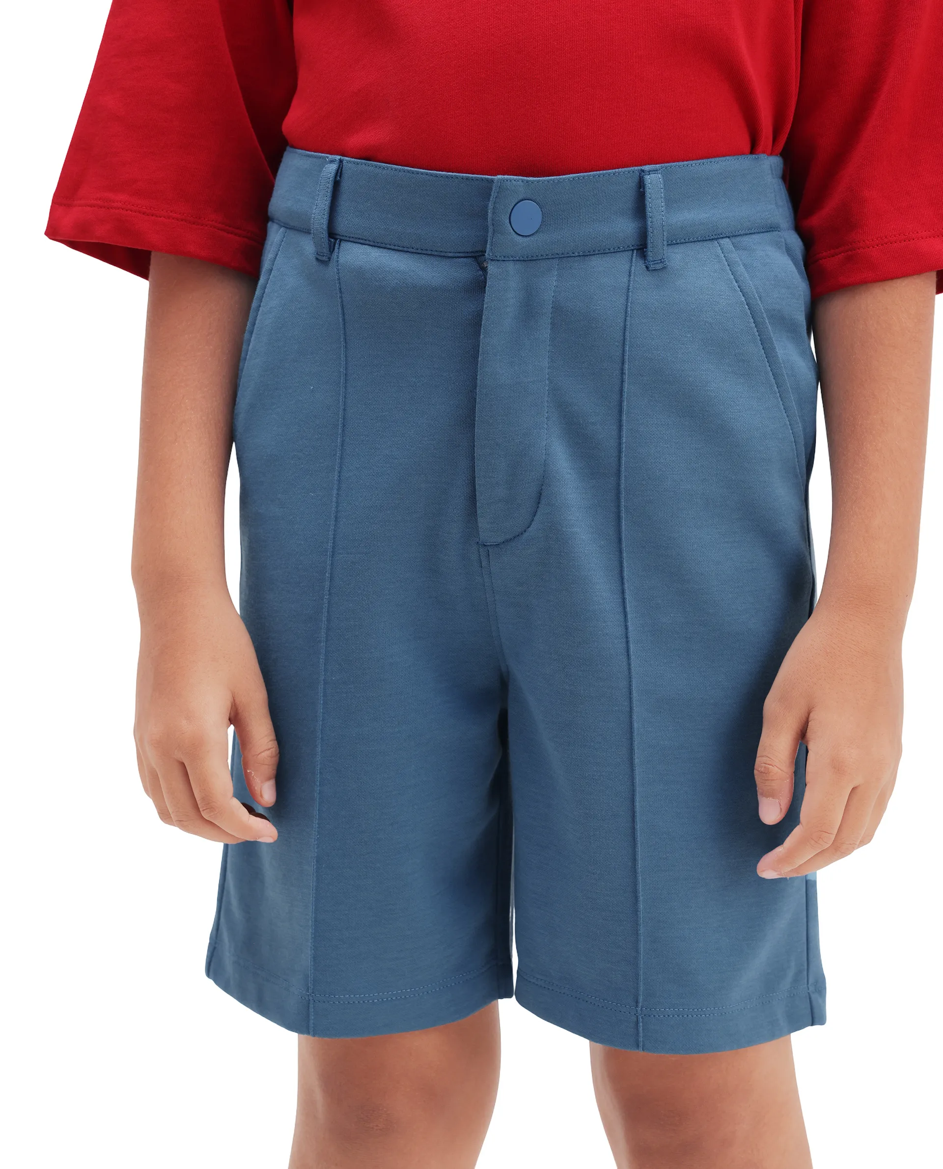Rare Ones Kids Clas Blue Cotton Solid Button & Zip Closure Regular Fit Shorts - Image 3