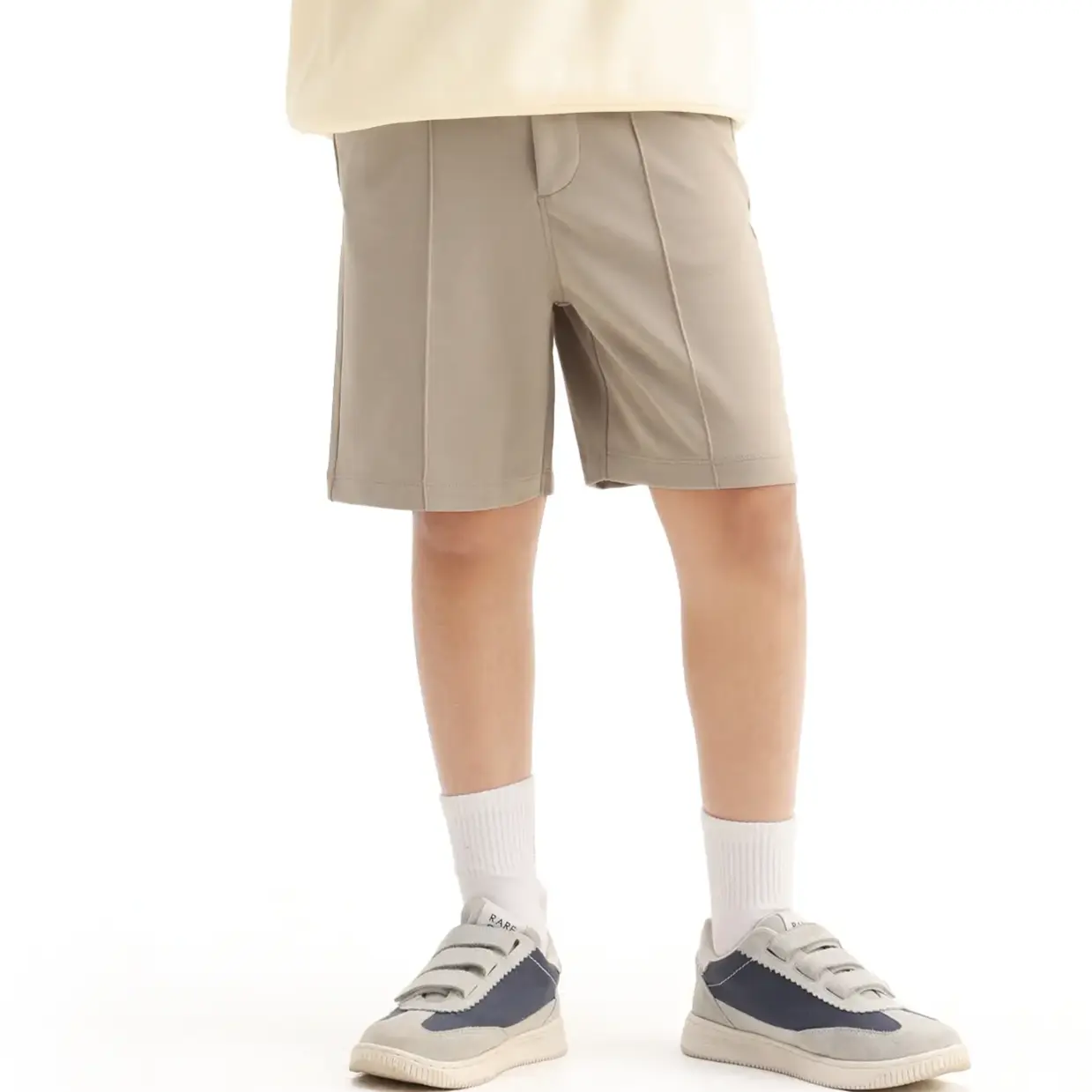 Rare Ones Kids Clas Dark Beige Cotton Solid Button And Zip Closure Regular Fit Shorts - Image 2