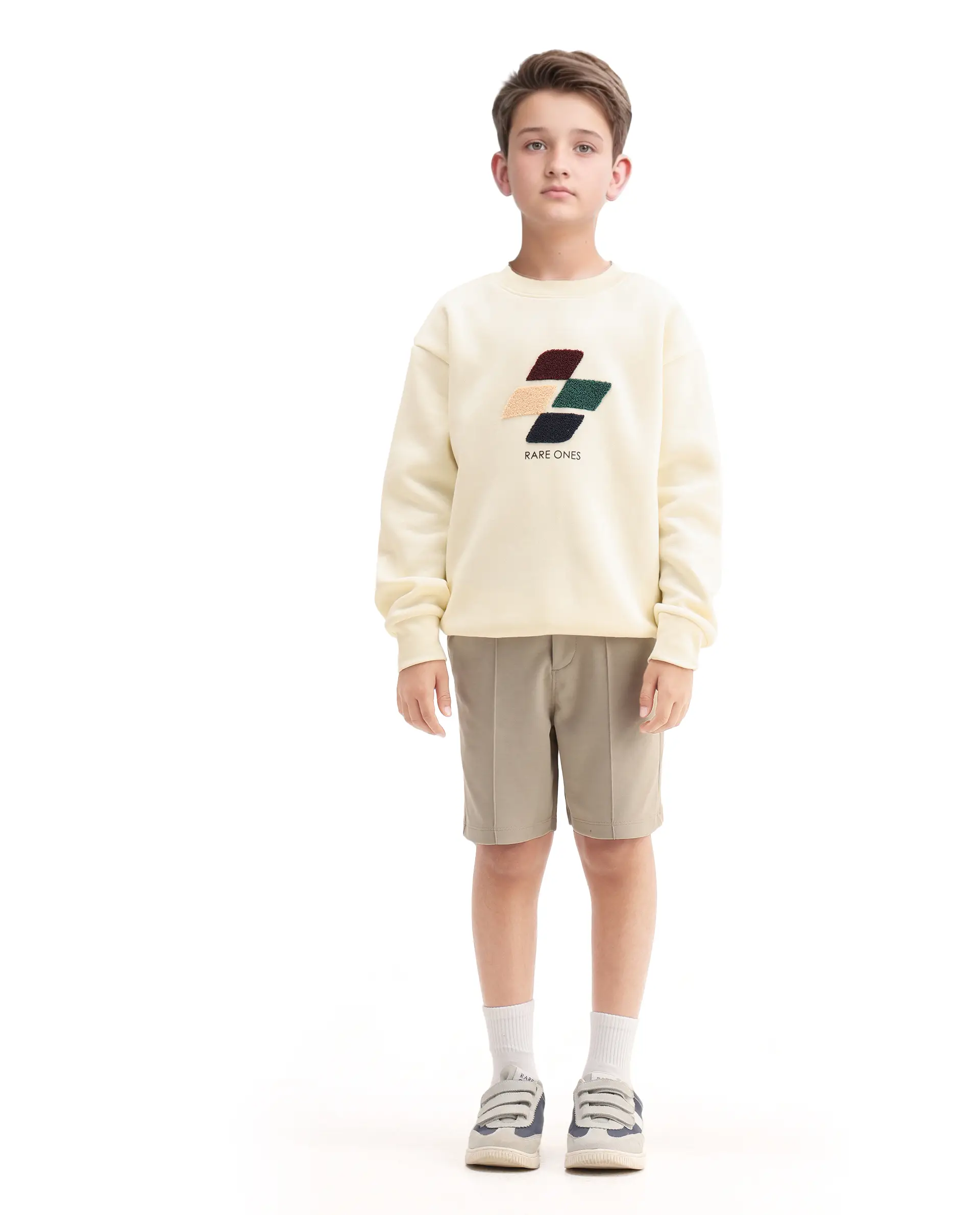 Rare Ones Kids Clas Dark Beige Cotton Solid Button And Zip Closure Regular Fit Shorts - Image 3