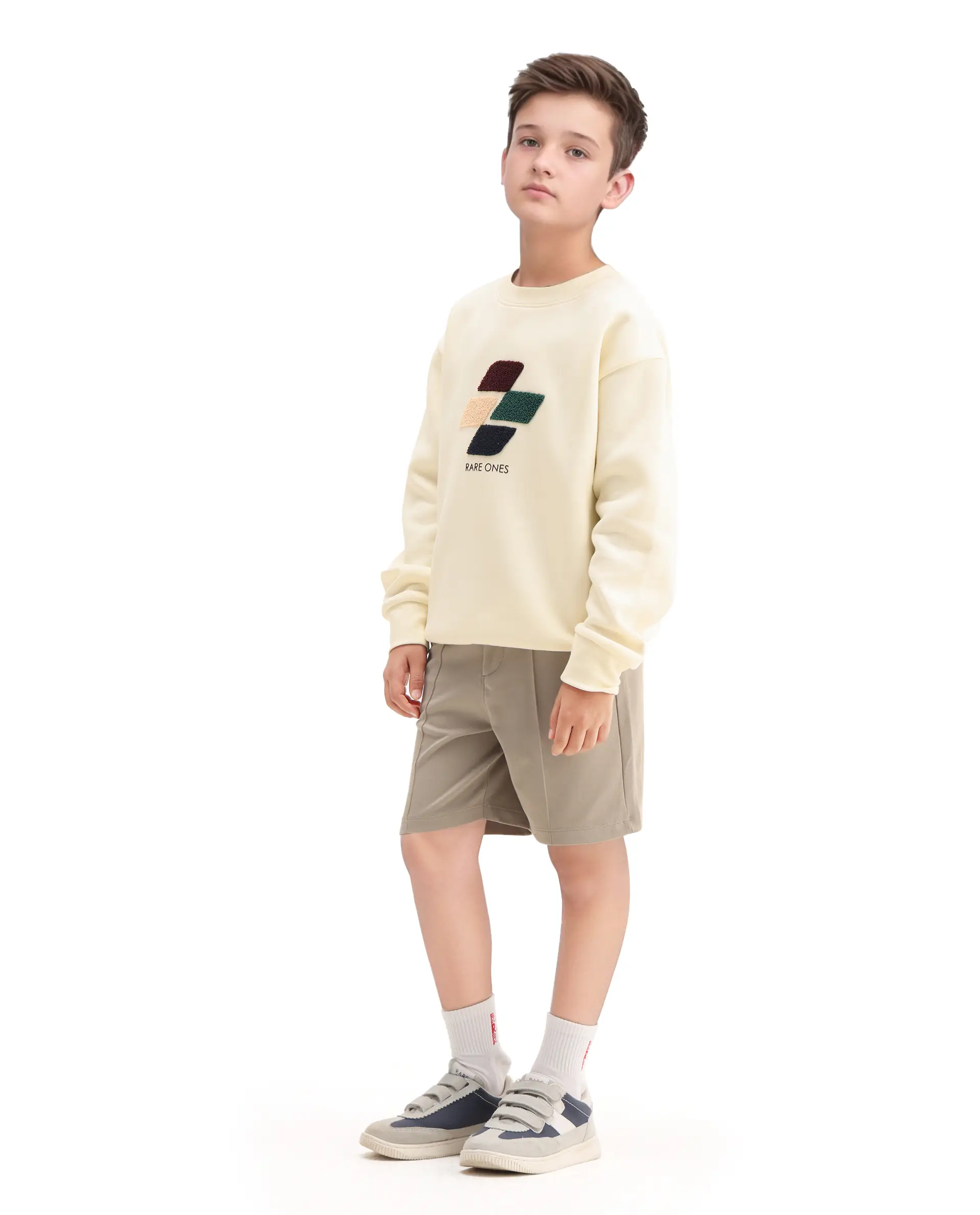 Rare Ones Kids Clas Dark Beige Cotton Solid Button And Zip Closure Regular Fit Shorts - Image 4