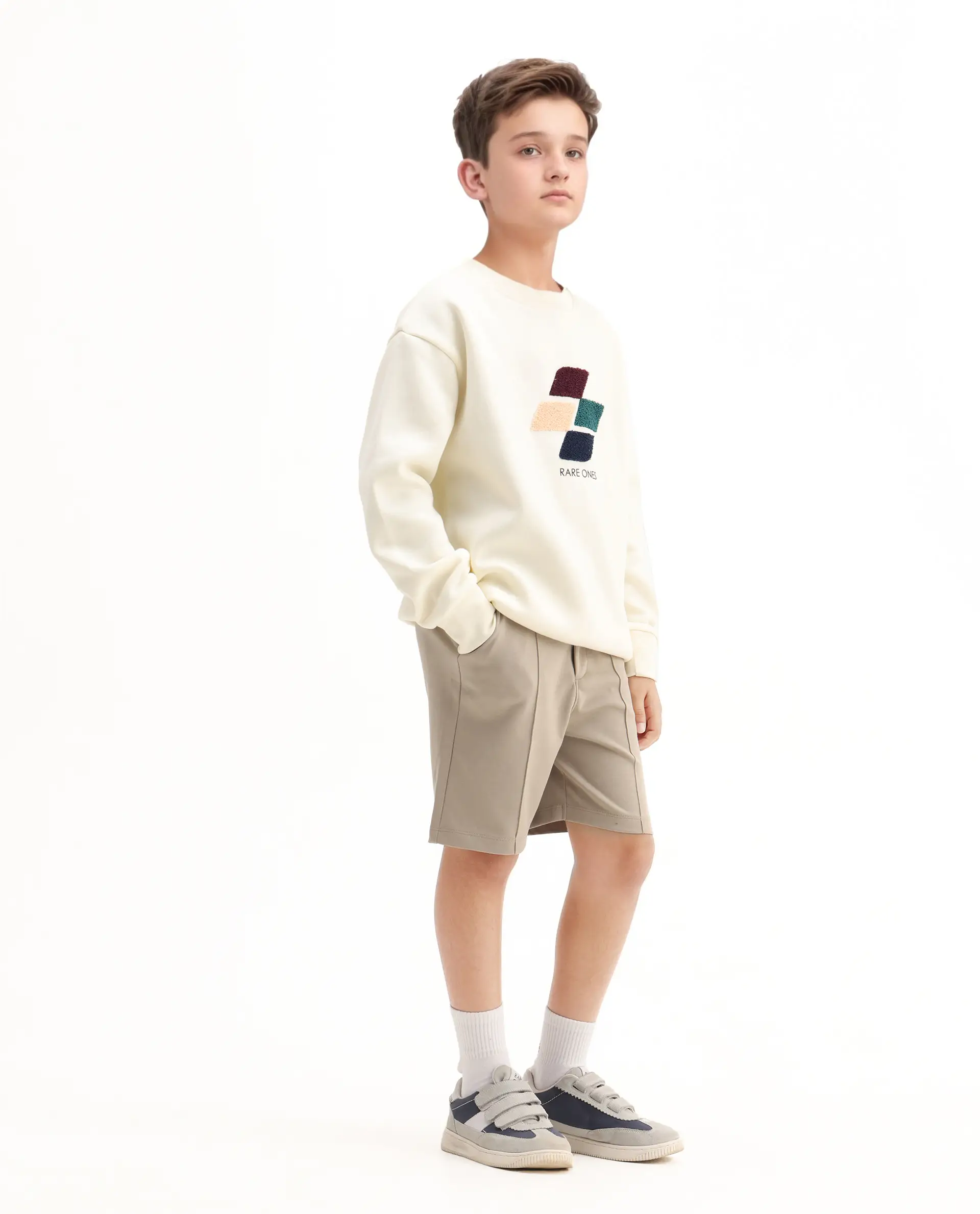Rare Ones Kids Clas Dark Beige Cotton Solid Button And Zip Closure Regular Fit Shorts - Image 5