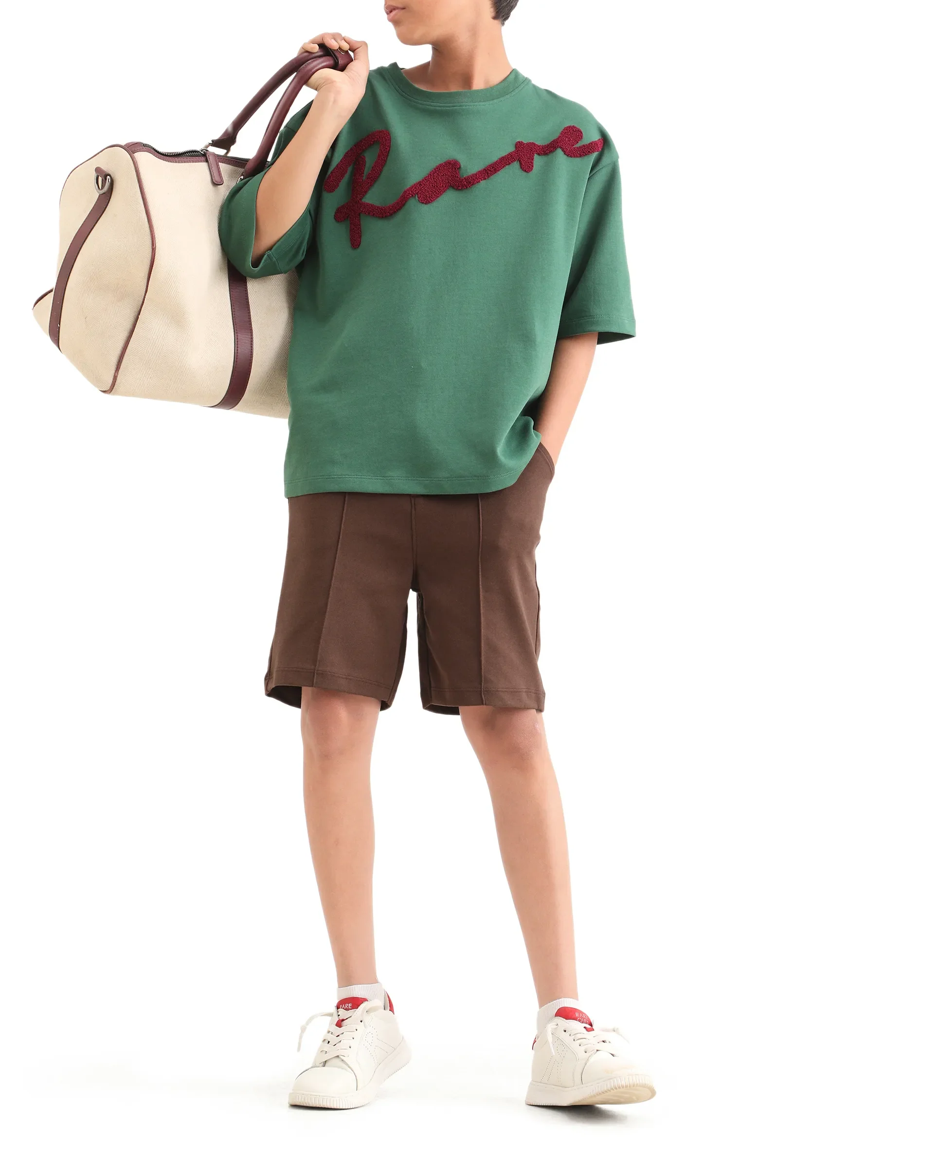Rare Ones Kids Clas Dark Brown Cotton Solid Button & Zip Closure Regular Fit Shorts - Image 2