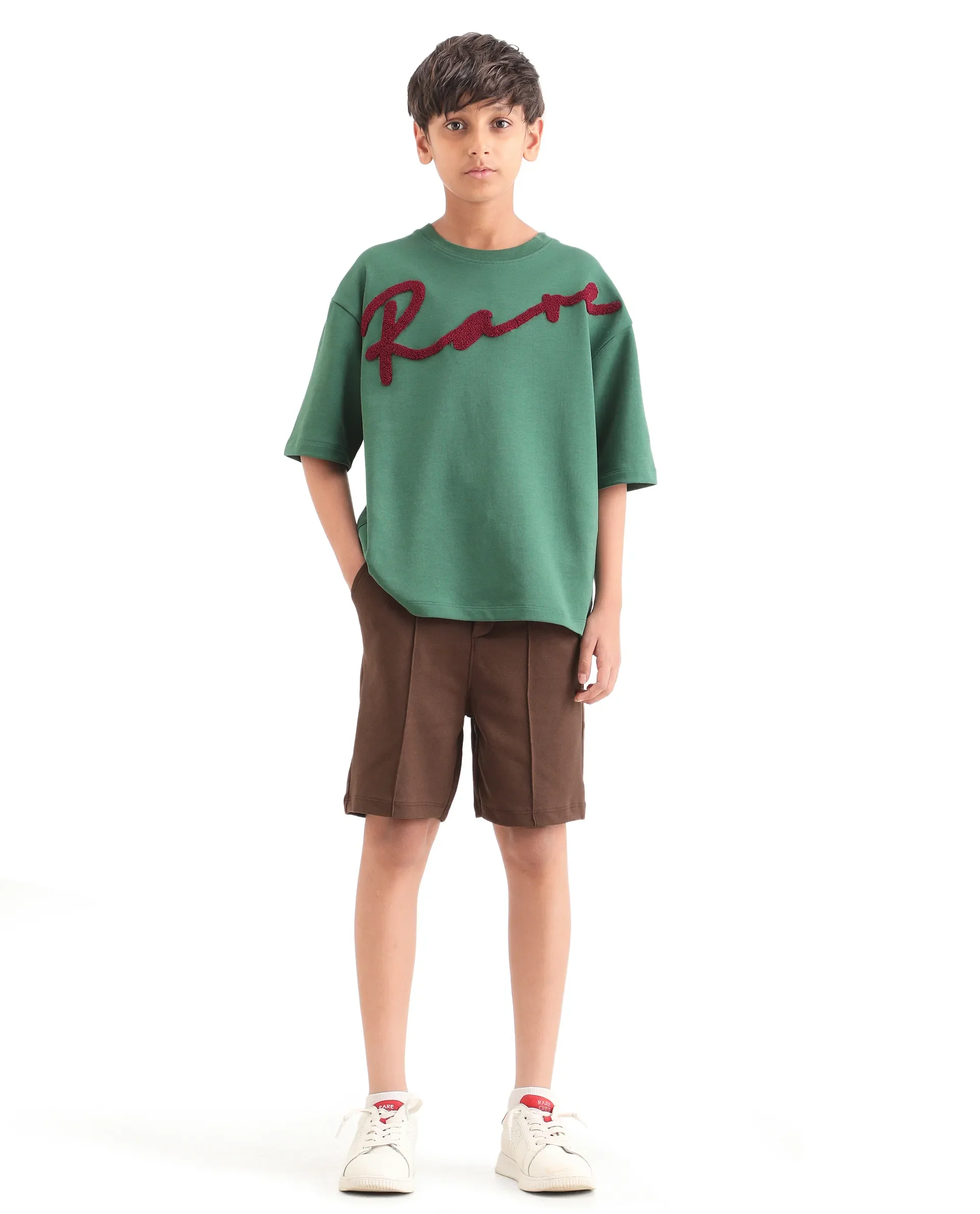 Rare Ones Kids Clas Dark Brown Cotton Solid Button & Zip Closure Regular Fit Shorts - Image 5