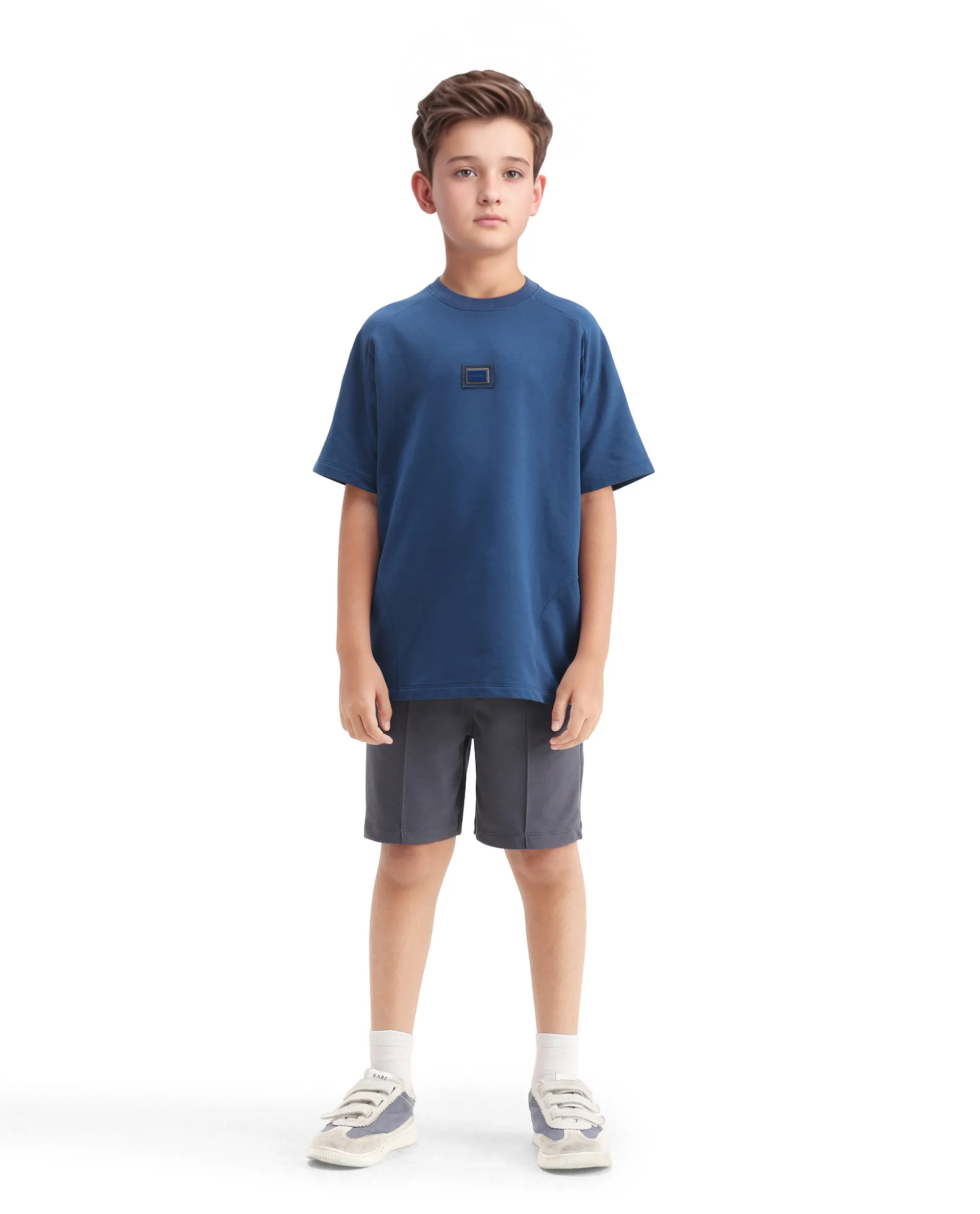 Rare Ones Kids Clas Dusky Grey Cotton Solid Button & Zip Closure Regular Fit Shorts - Image 2