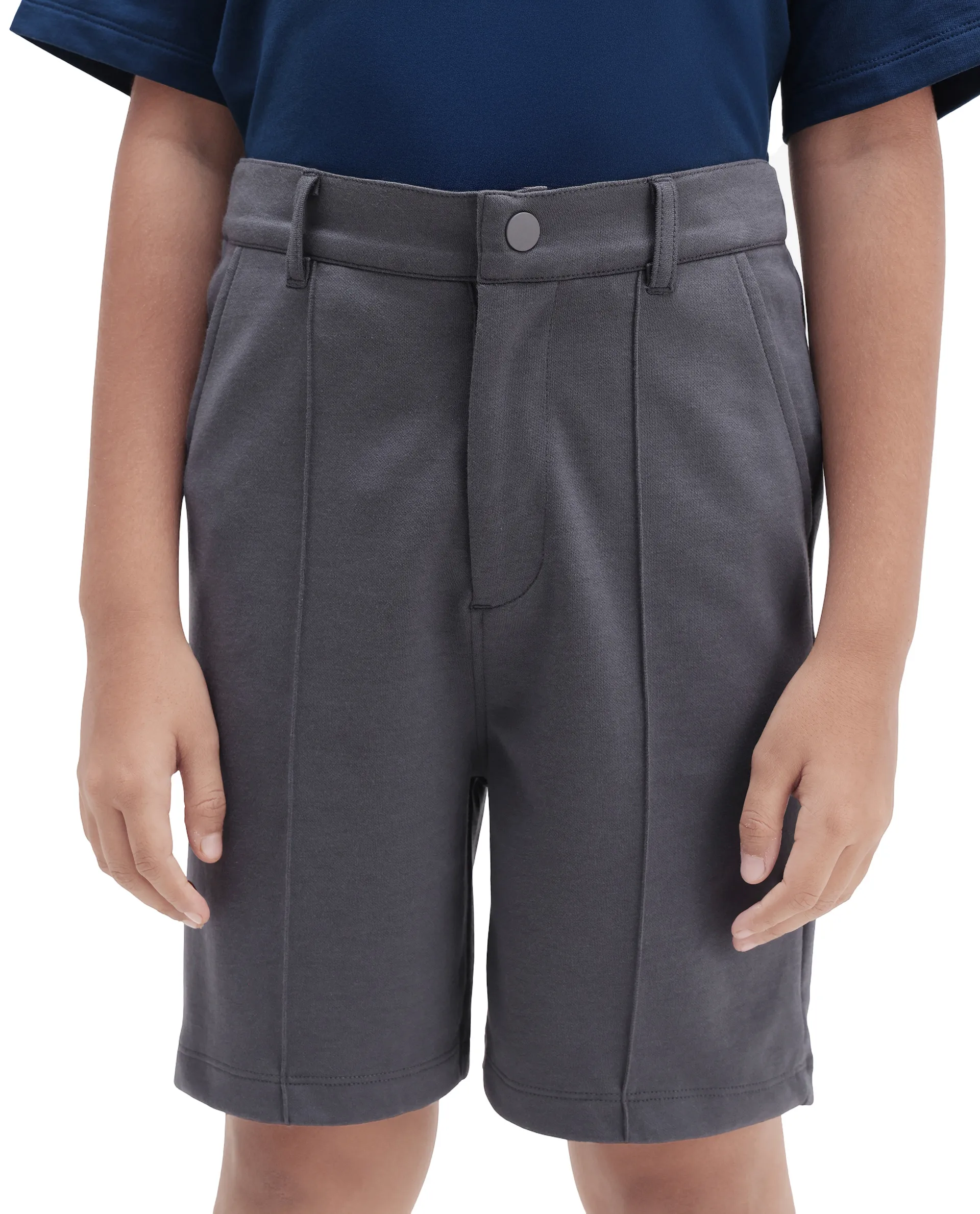 Rare Ones Kids Clas Dusky Grey Cotton Solid Button & Zip Closure Regular Fit Shorts - Image 3