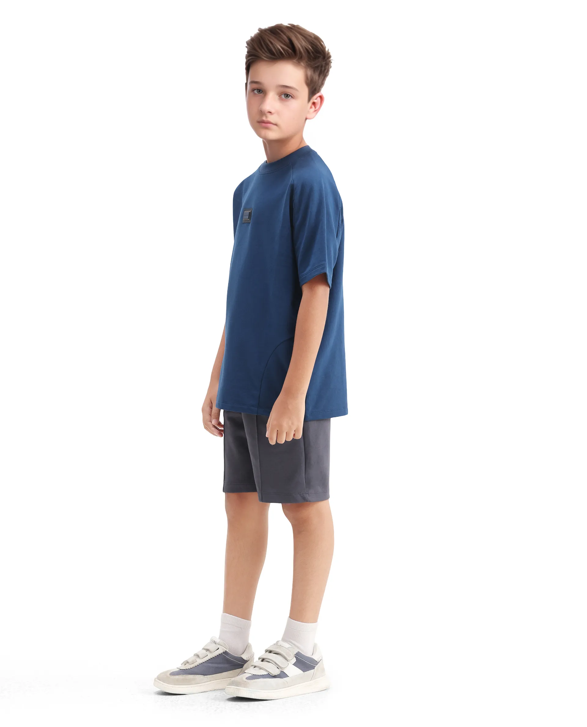 Rare Ones Kids Clas Dusky Grey Cotton Solid Button & Zip Closure Regular Fit Shorts - Image 6