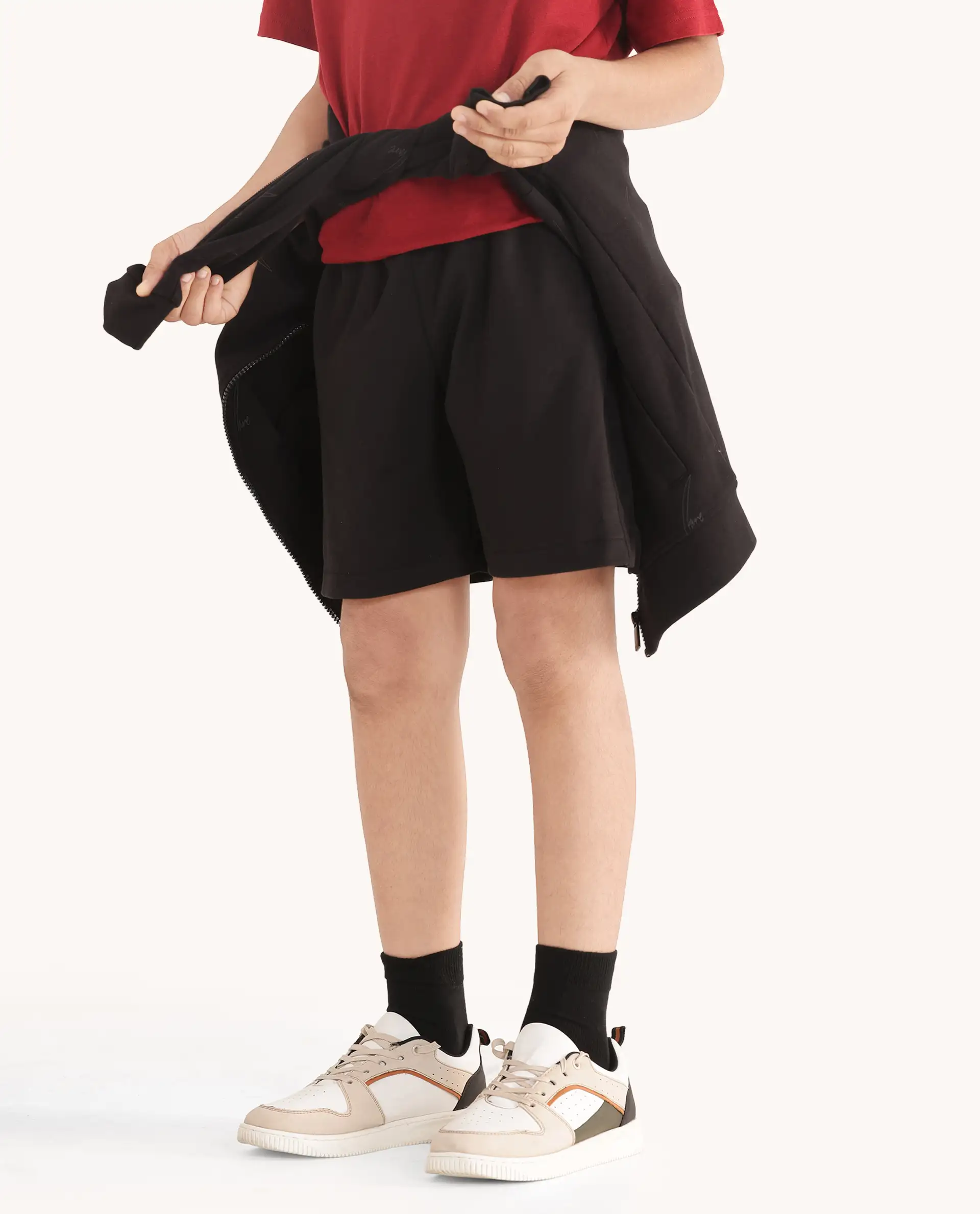 Rare Ones Kids Clon Black Cotton Drawstring Closure Regular Solid Shorts - Image 4