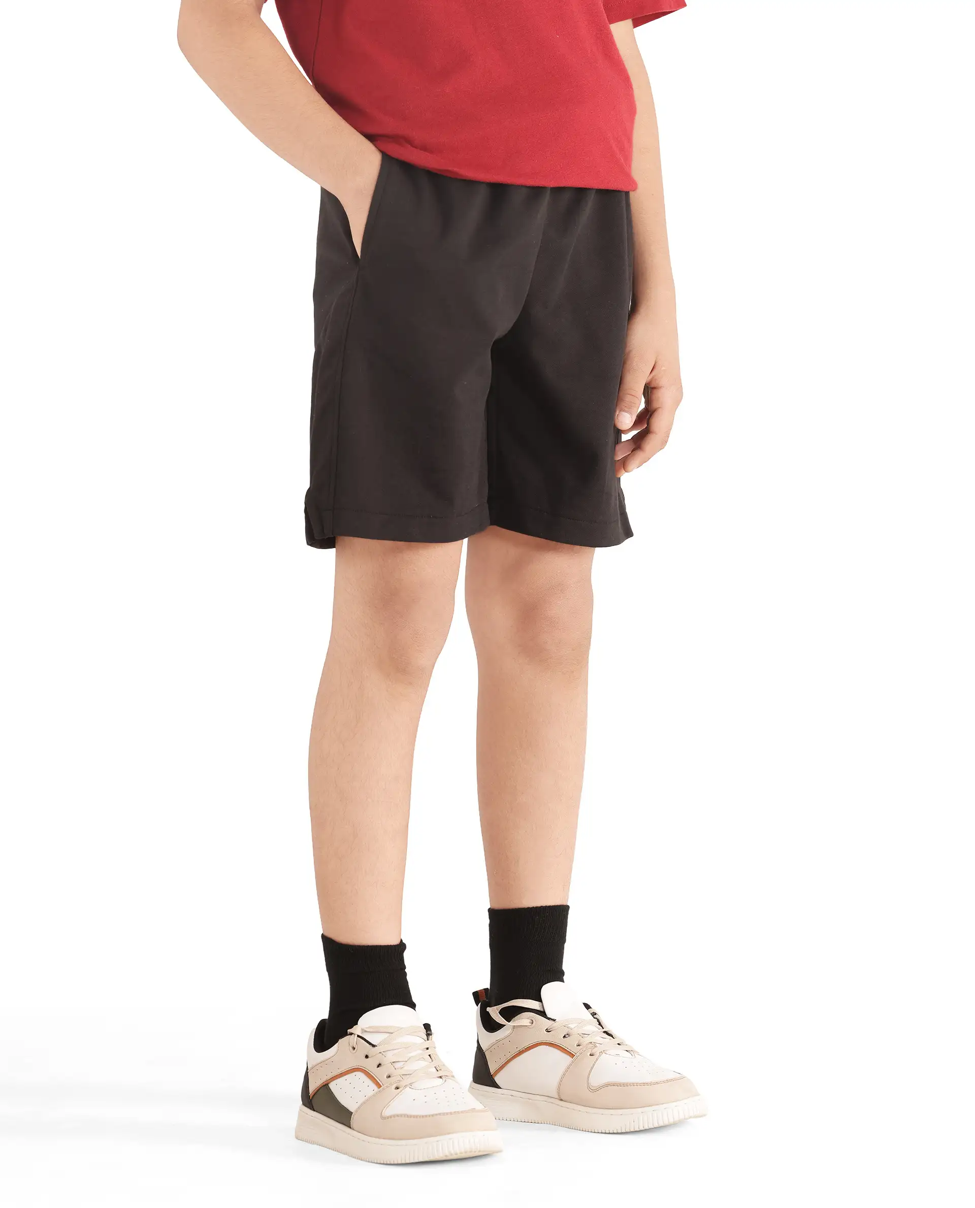 Rare Ones Kids Clon Black Cotton Drawstring Closure Regular Solid Shorts - Image 9