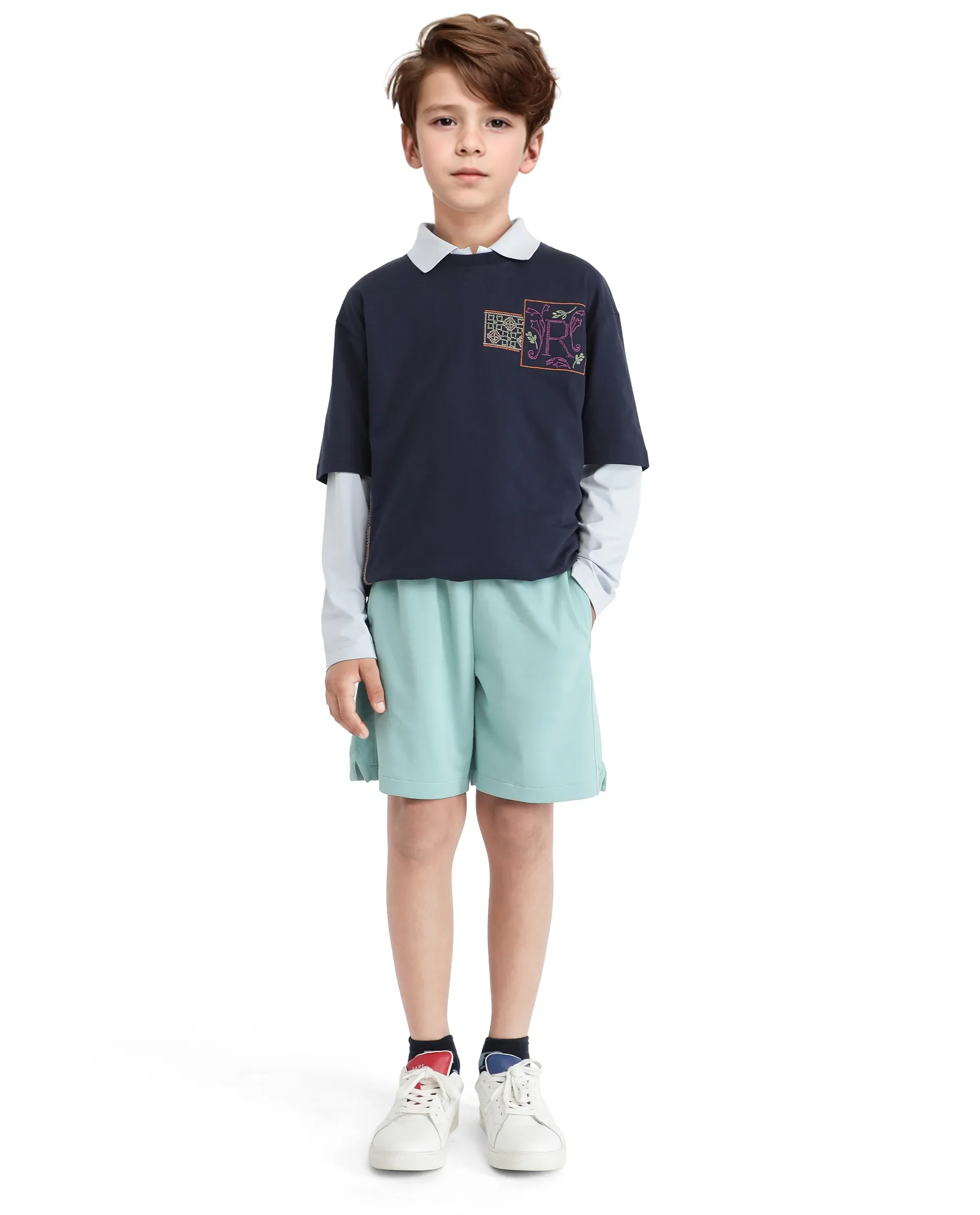 Rare Ones Kids Clon Blue Cotton Drawstring Closure Regular Solid Shorts - Image 2