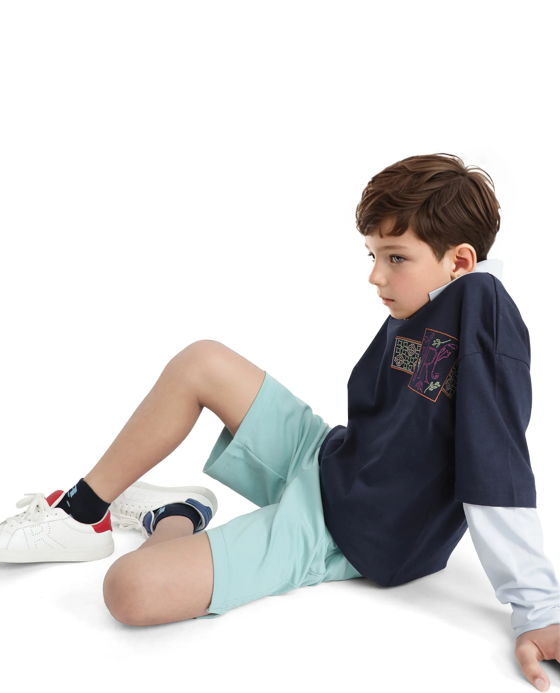 Rare Ones Kids Clon Blue Cotton Drawstring Closure Regular Solid Shorts - Image 3