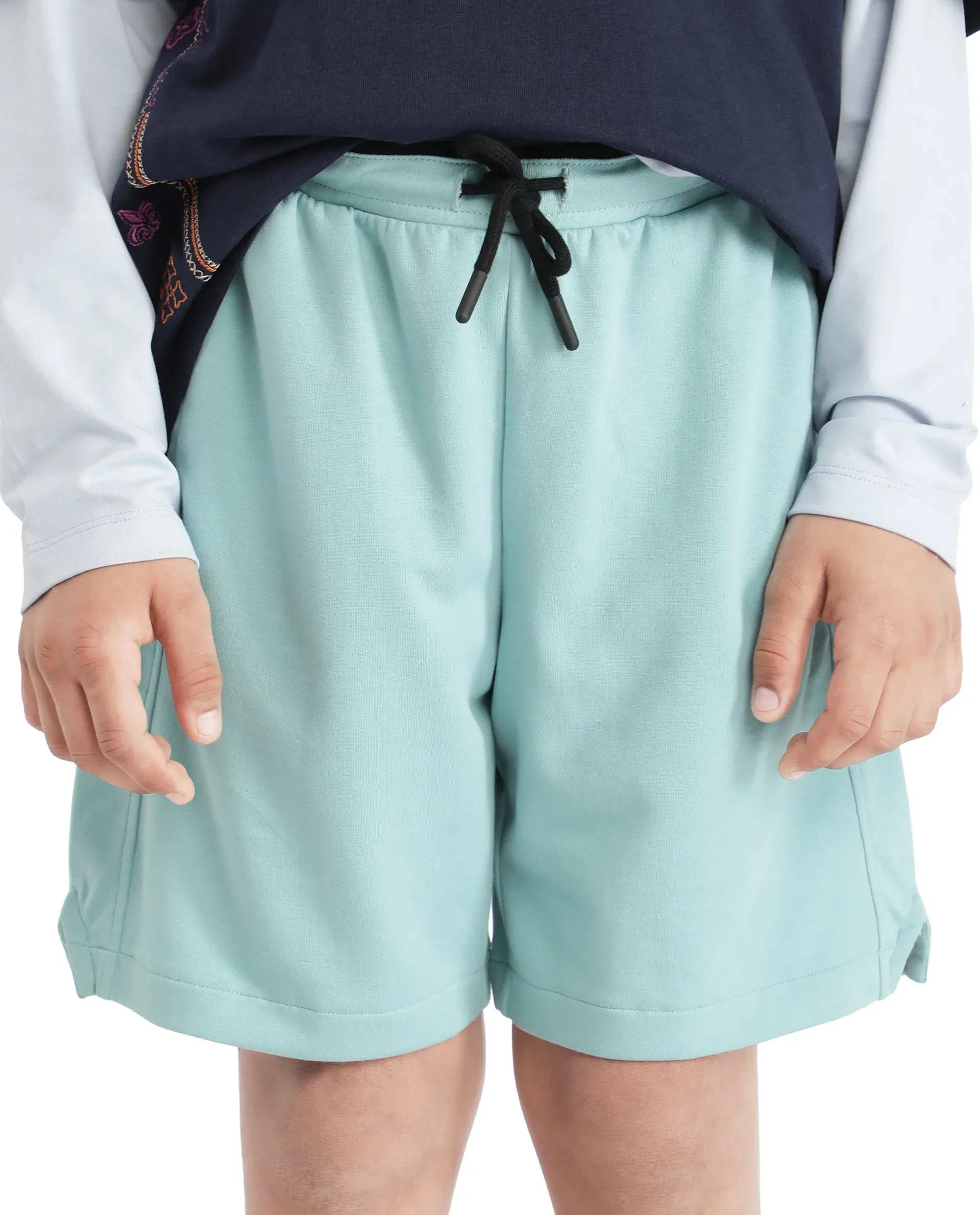 Rare Ones Kids Clon Blue Cotton Drawstring Closure Regular Solid Shorts - Image 7