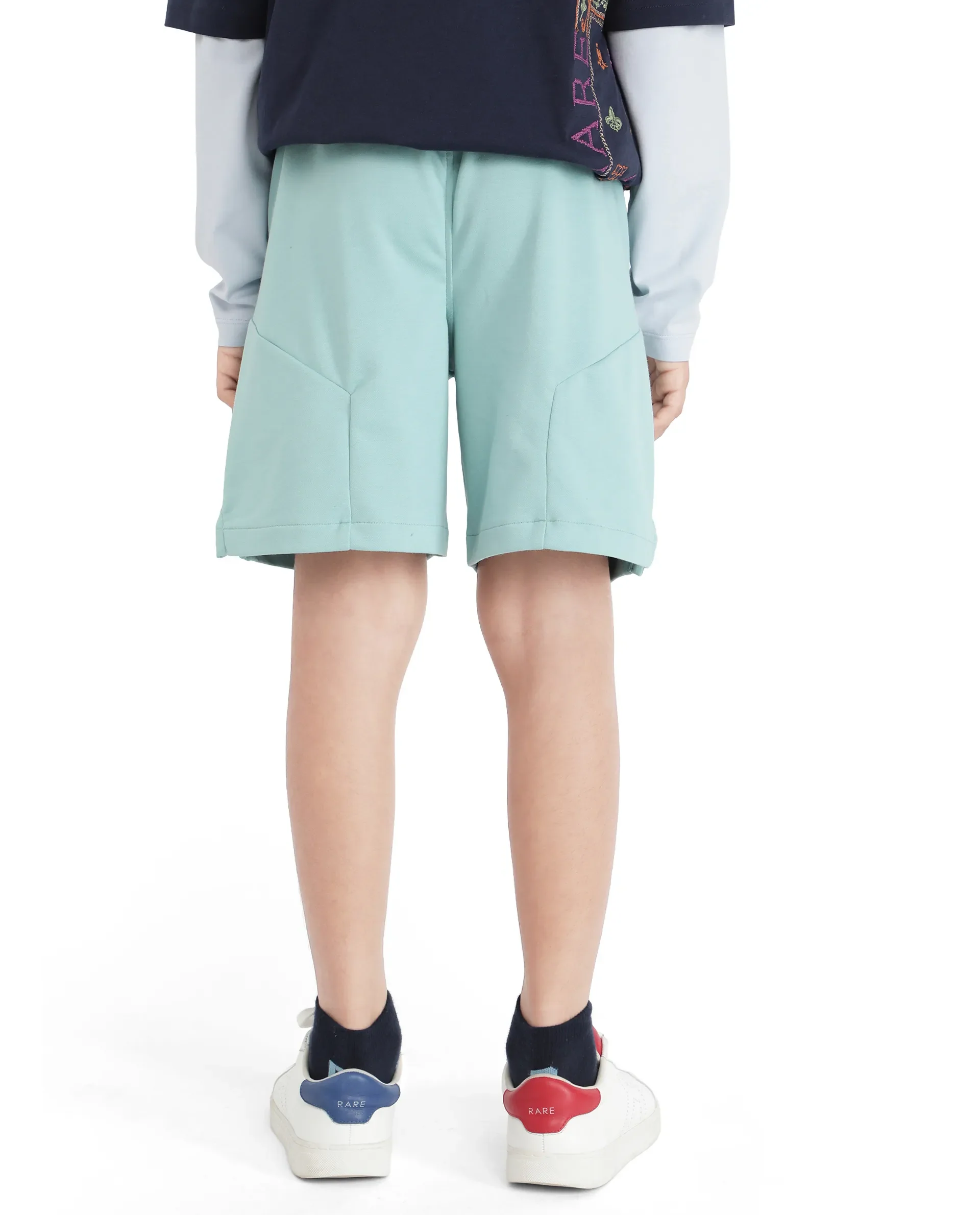 Rare Ones Kids Clon Blue Cotton Drawstring Closure Regular Solid Shorts - Image 8