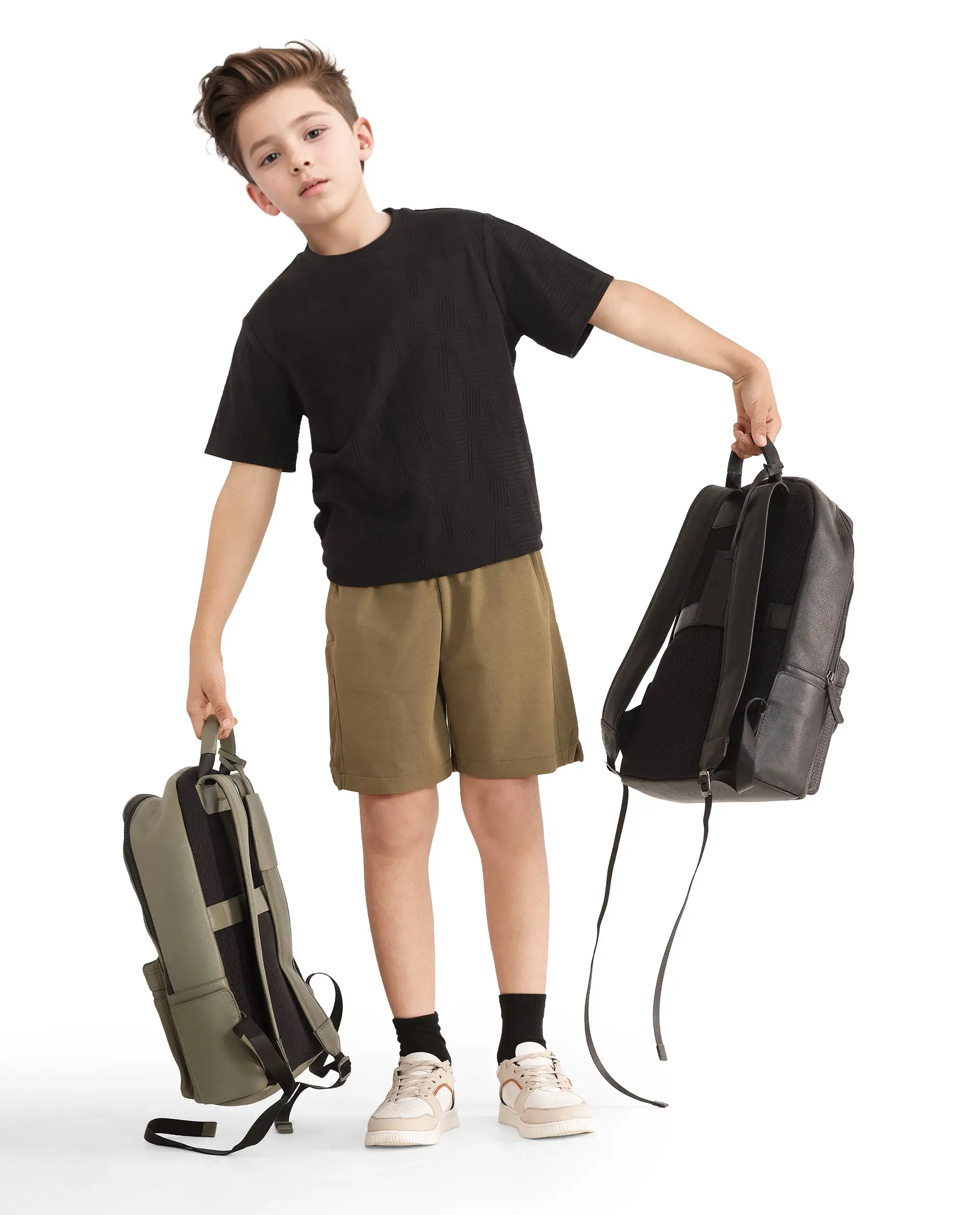 Rare Ones Kids Clon Olive Cotton Drawstring Closure Regular Solid Shorts - Image 2
