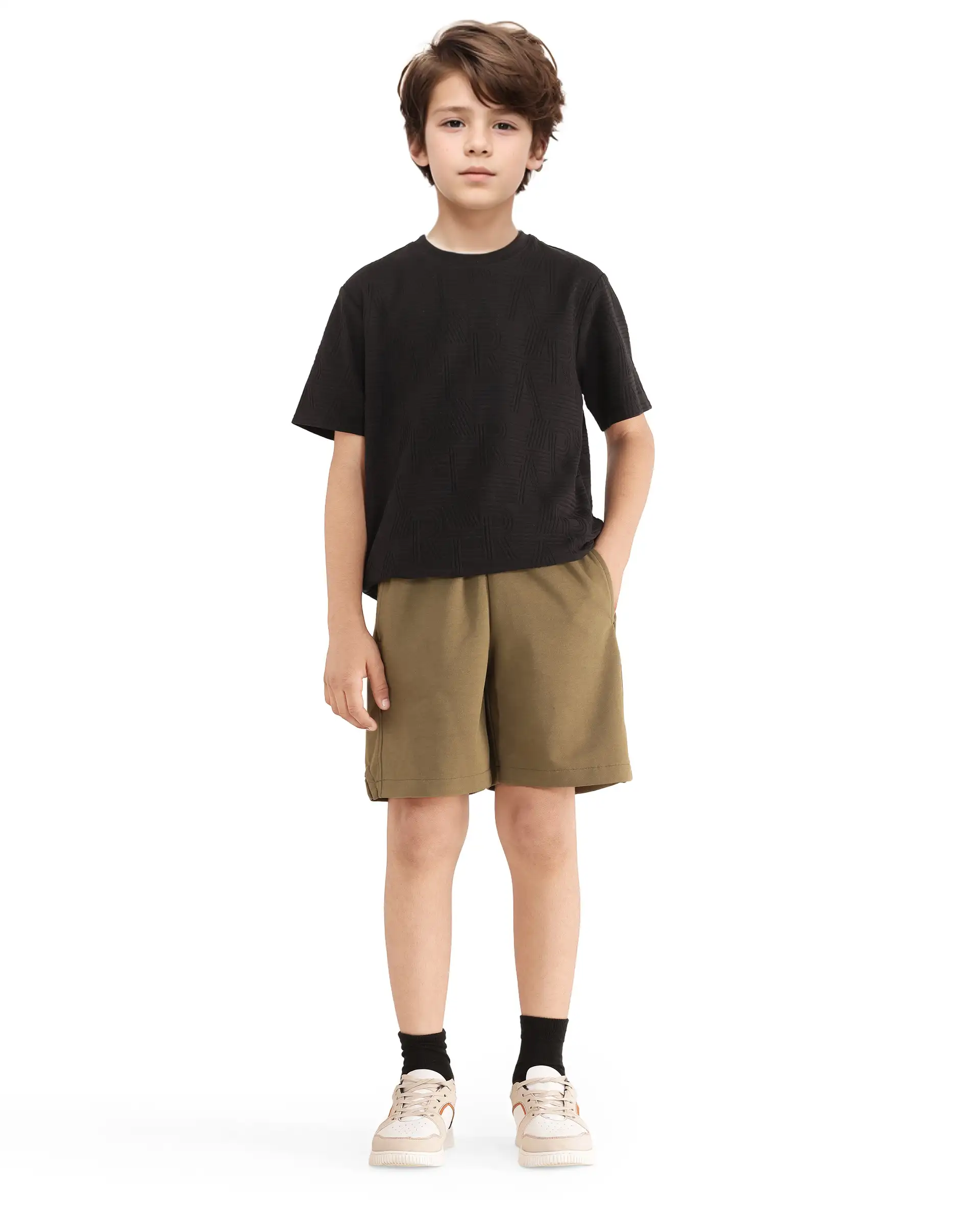 Rare Ones Kids Clon Olive Cotton Drawstring Closure Regular Solid Shorts - Image 3
