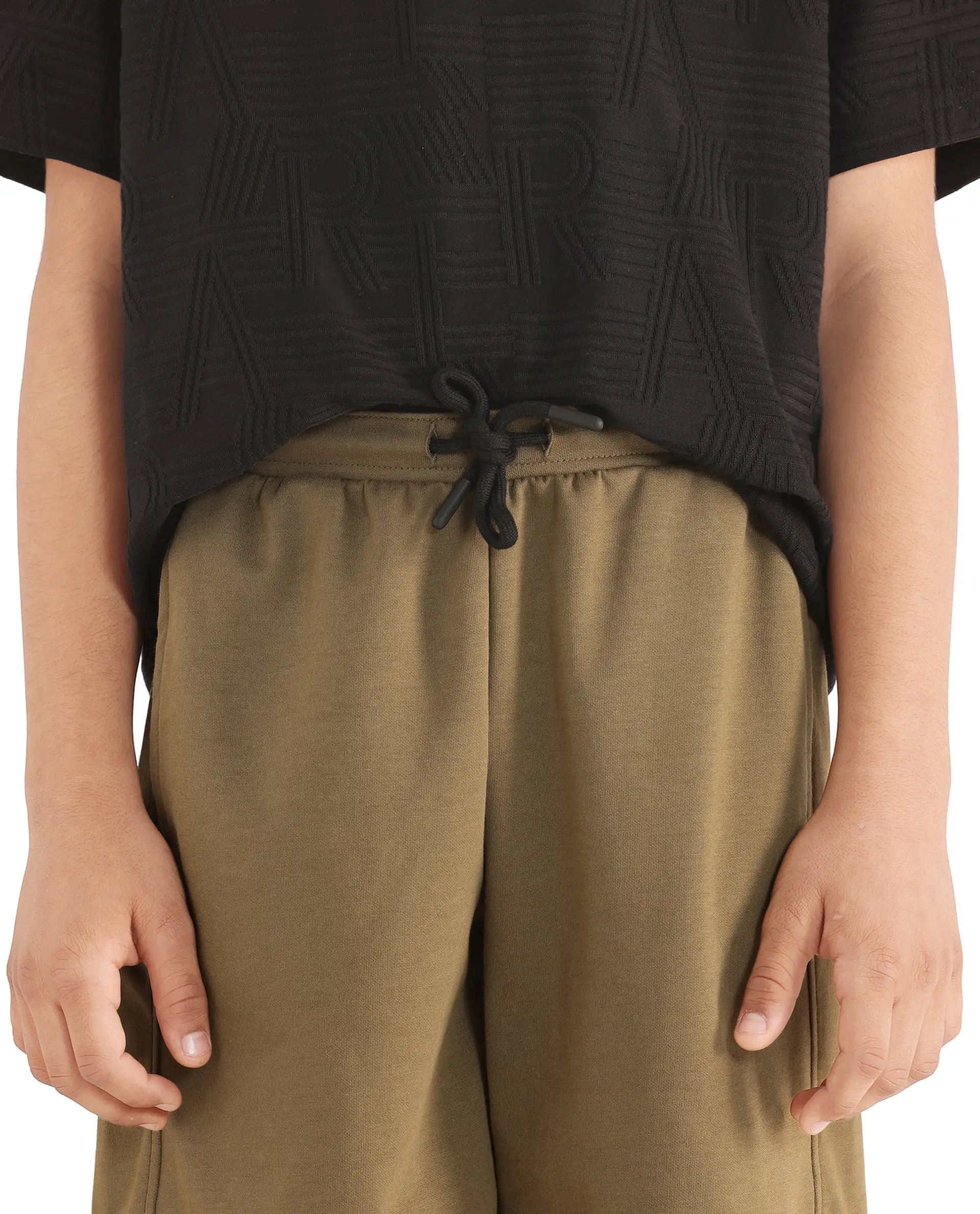 Rare Ones Kids Clon Olive Cotton Drawstring Closure Regular Solid Shorts - Image 5