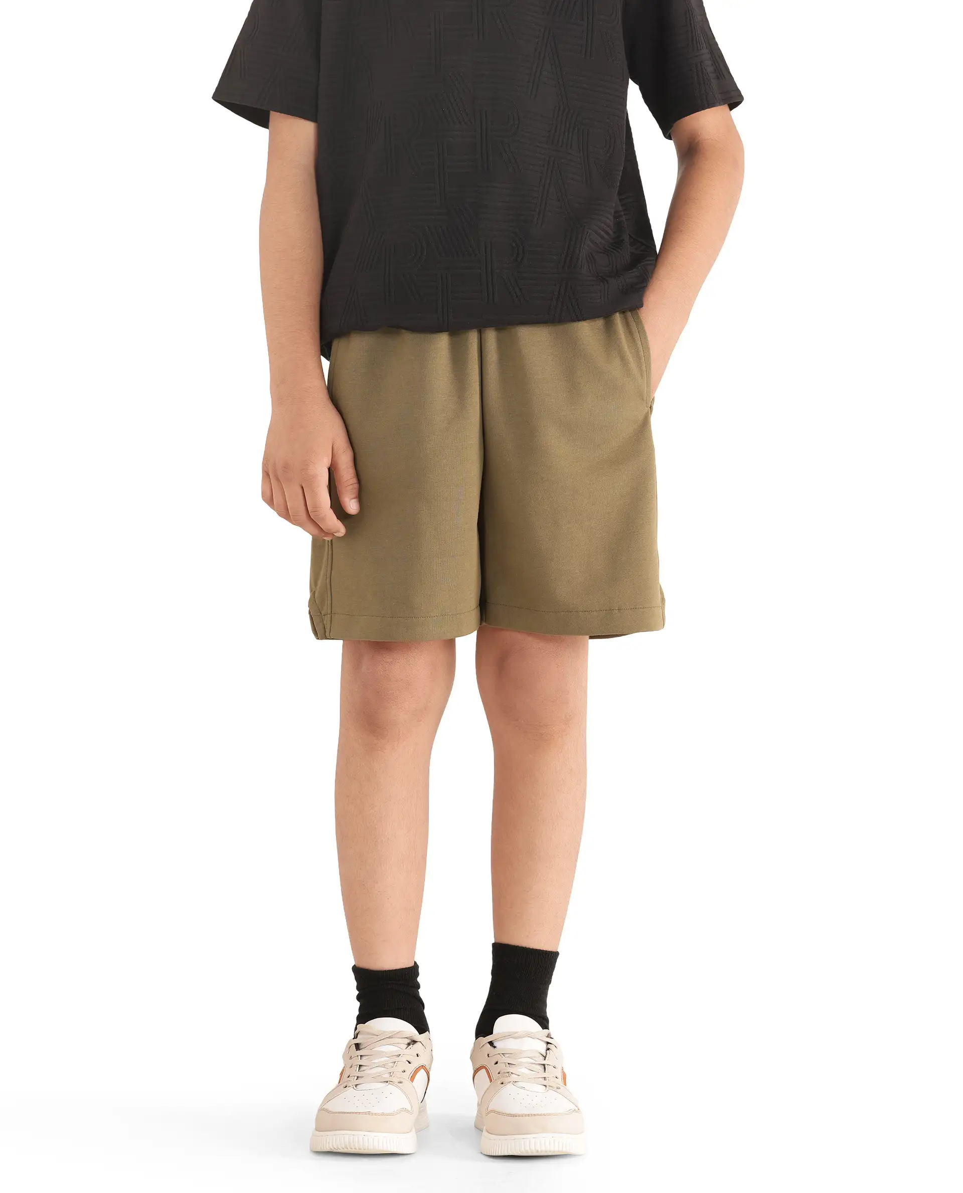 Rare Ones Kids Clon Olive Cotton Drawstring Closure Regular Solid Shorts - Image 6