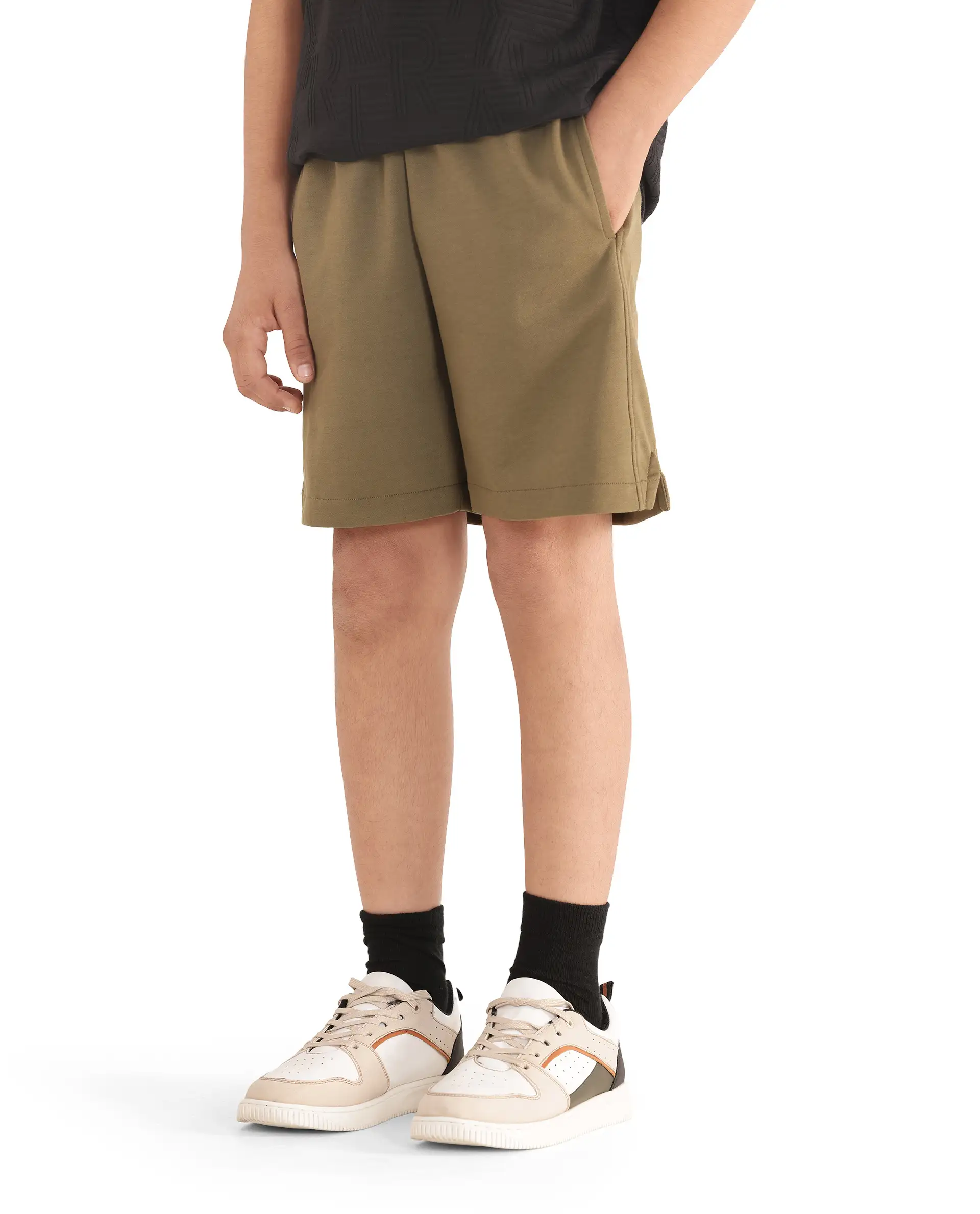 Rare Ones Kids Clon Olive Cotton Drawstring Closure Regular Solid Shorts - Image 7